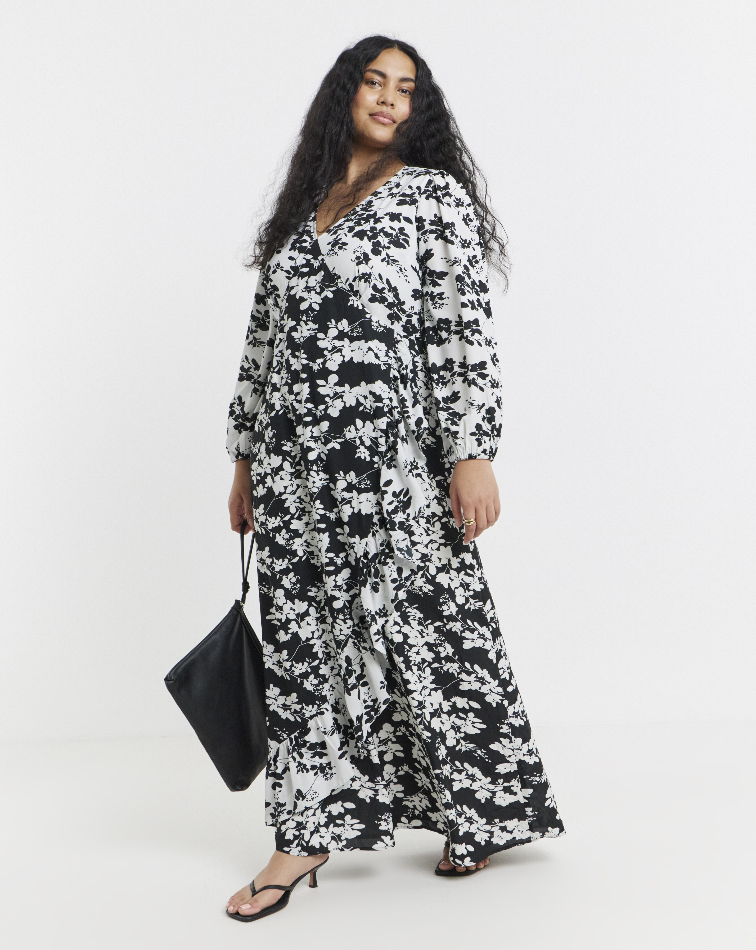 Lovedrobe Mono Floral Frill Dress
