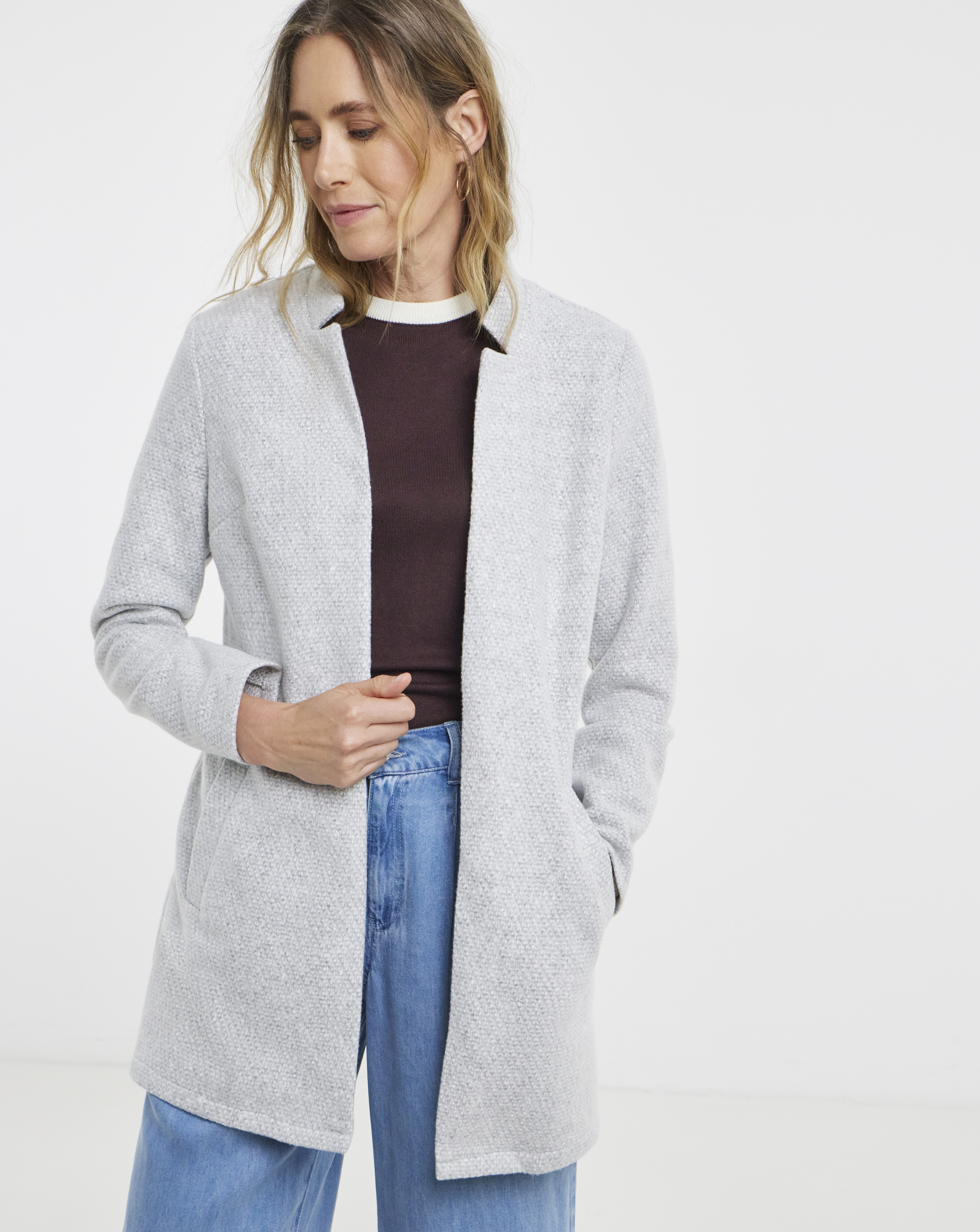 Grey Marl Notch Neck Coatigan