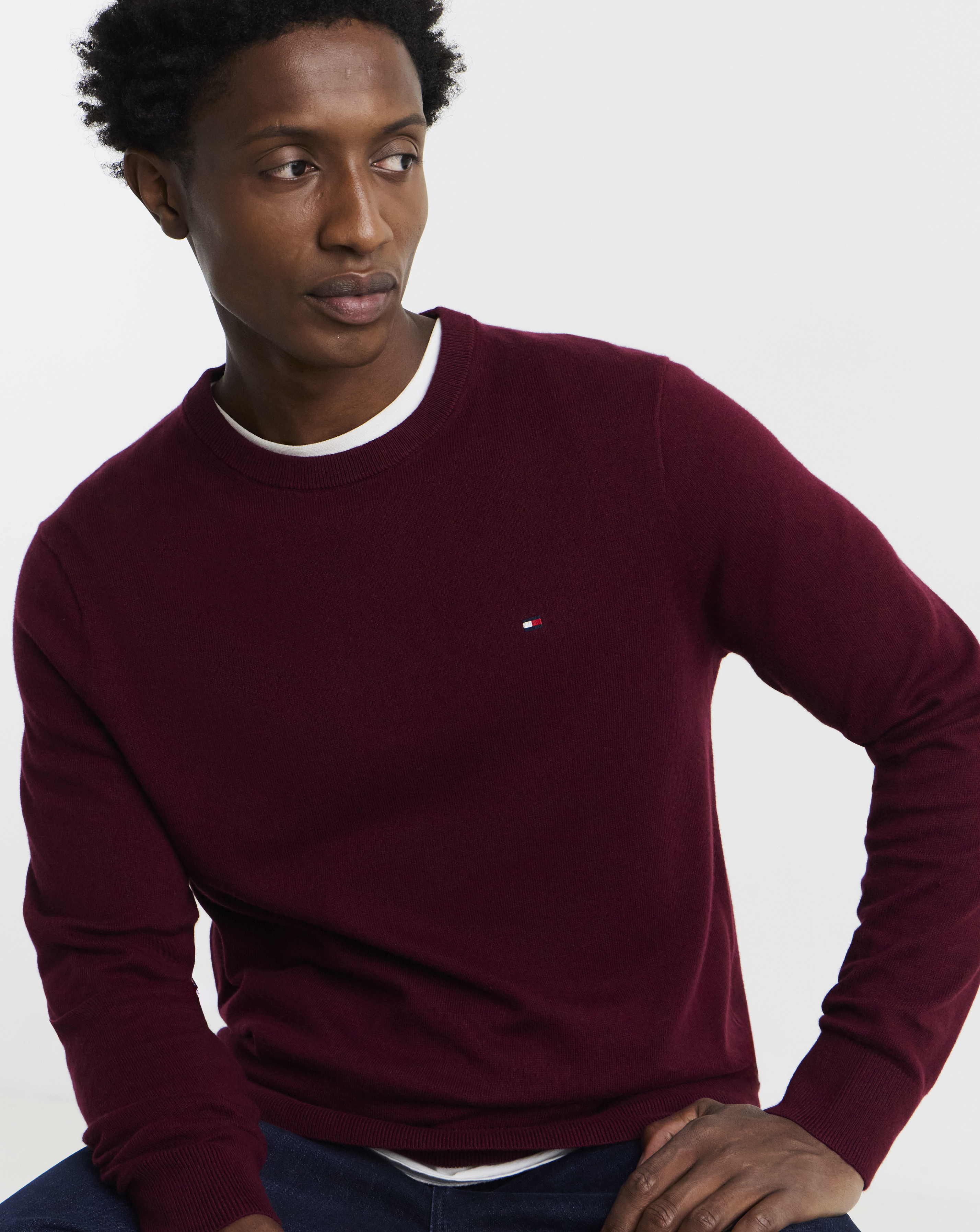 Tommy Hilfiger Men's Red Monogram Cotton Cashmere Crew Neck Jumper - Deep Rouge - M - Image 5