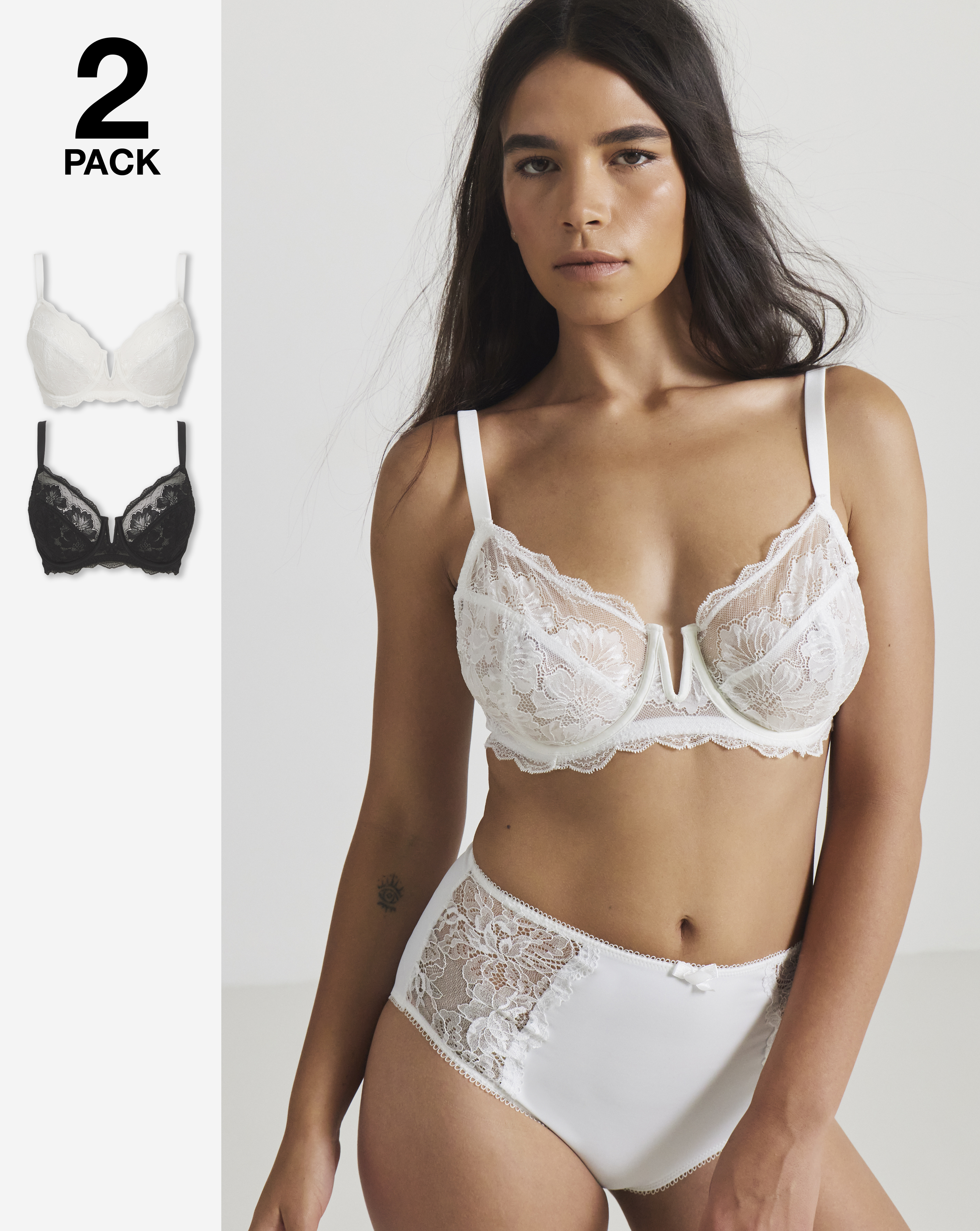 2PK Katie Black/White Lace Full Cup Bras