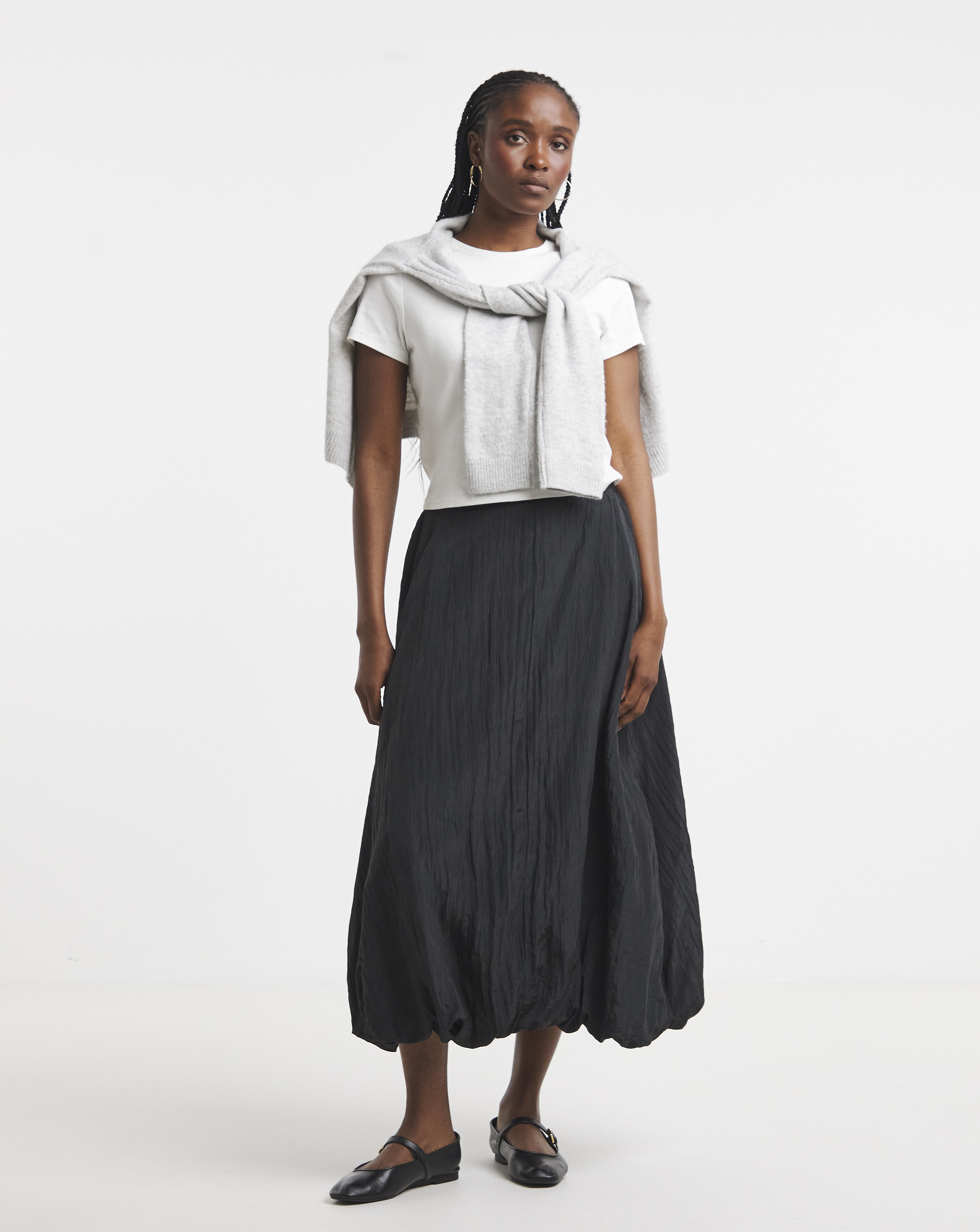 Bubble Hem Midaxi Skirt - Black