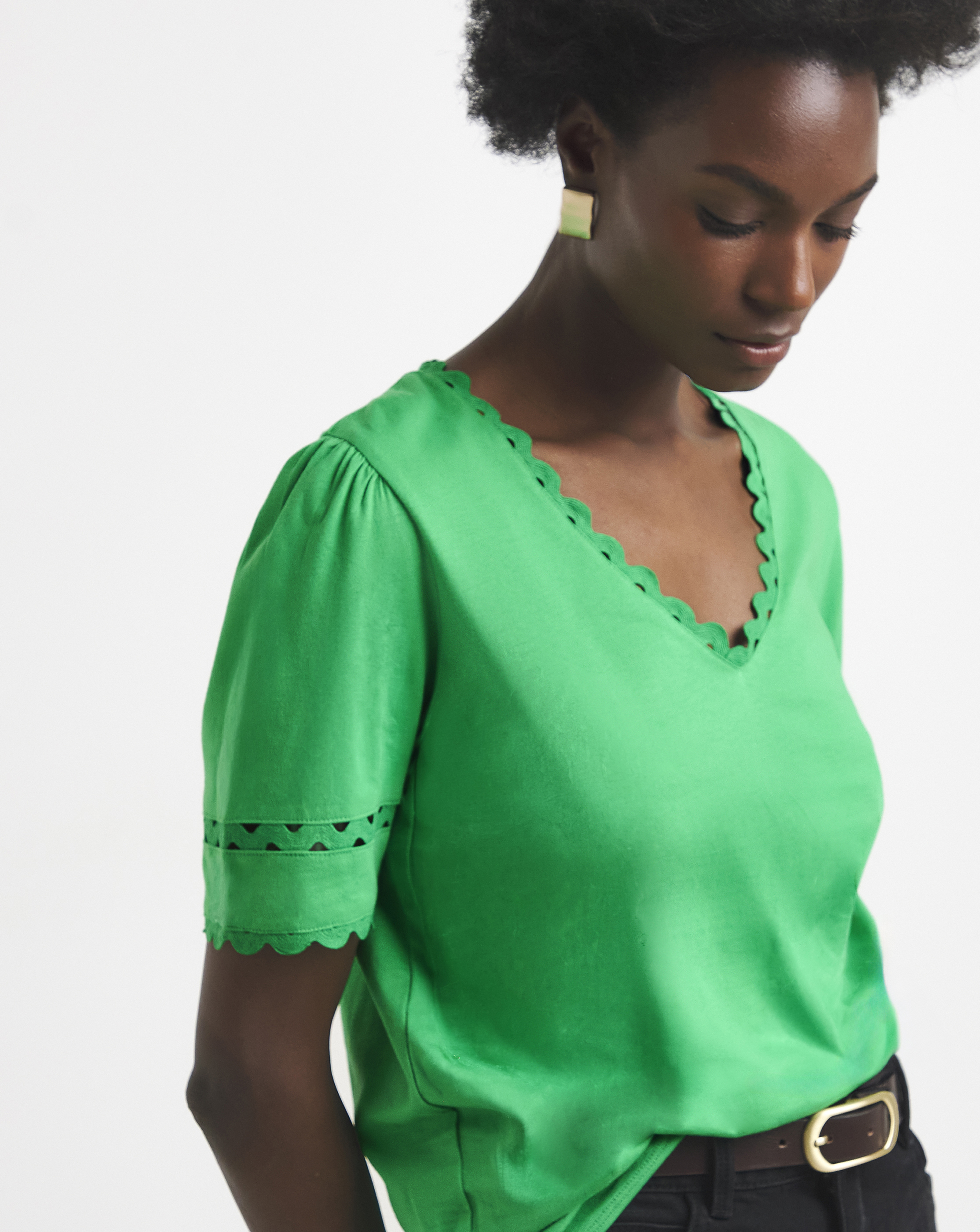 Green Ric Rack Short Sleeve Top
