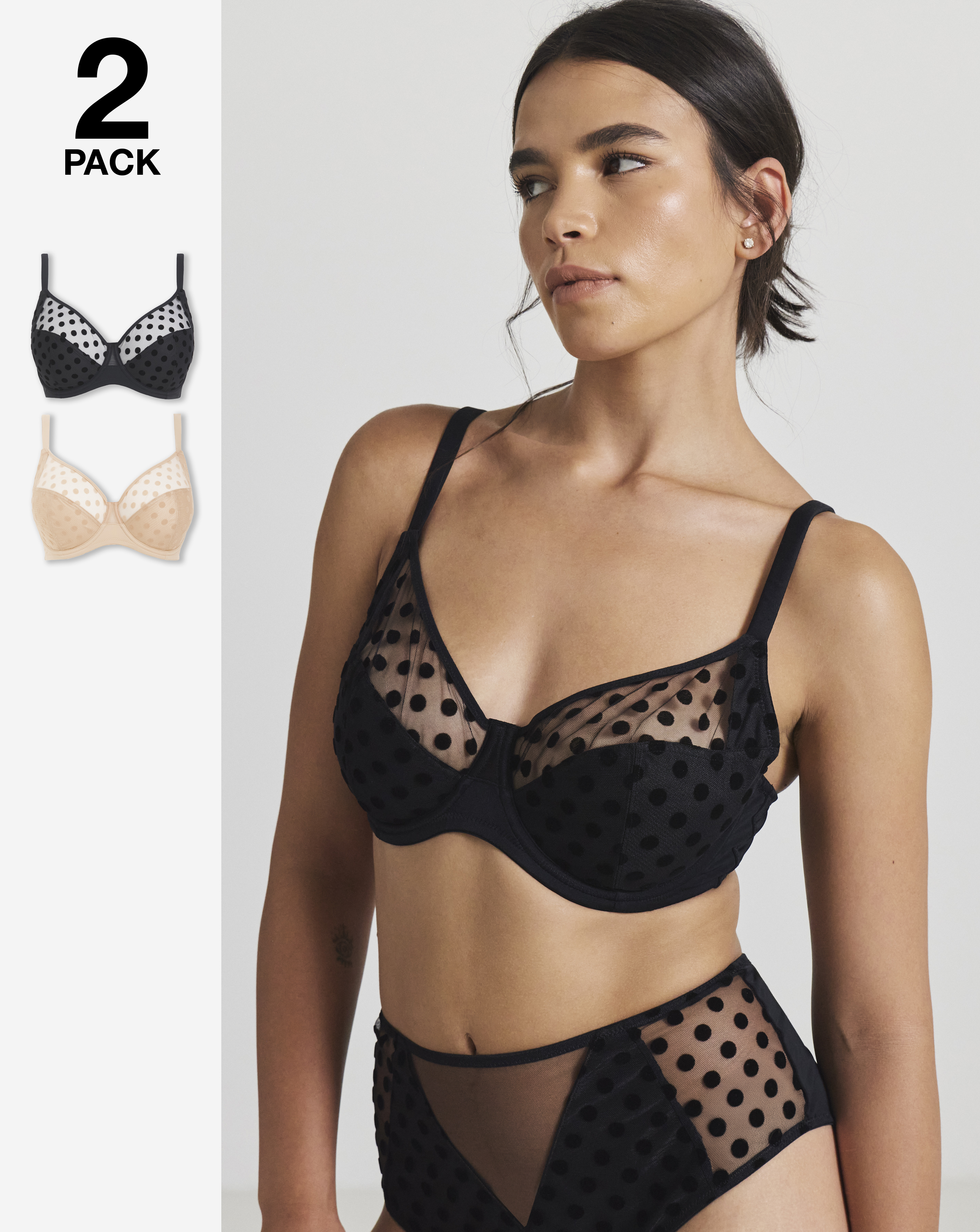 2 Pack Hannah Spot Full Cup Bra
