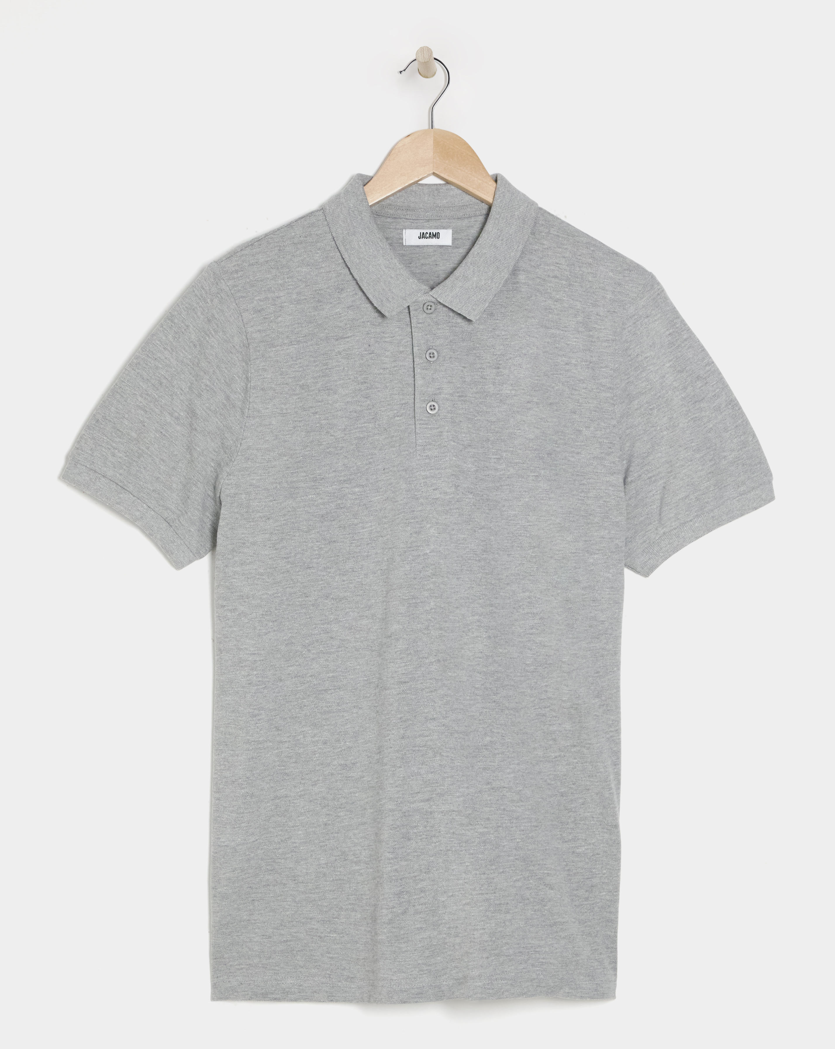 Grey Marl Pique Polo Reg