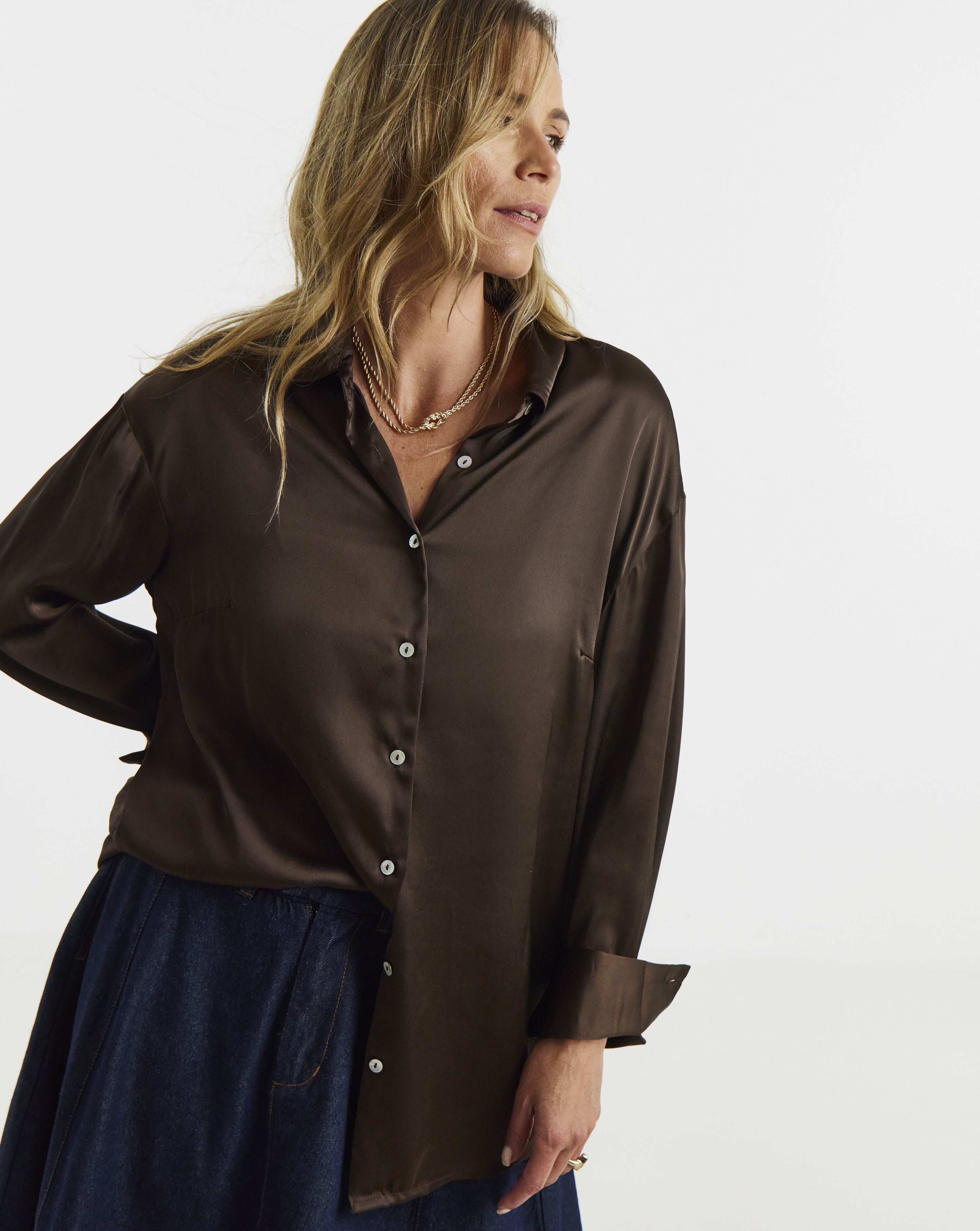 Chocolate Satin Long Sleeve Shirt