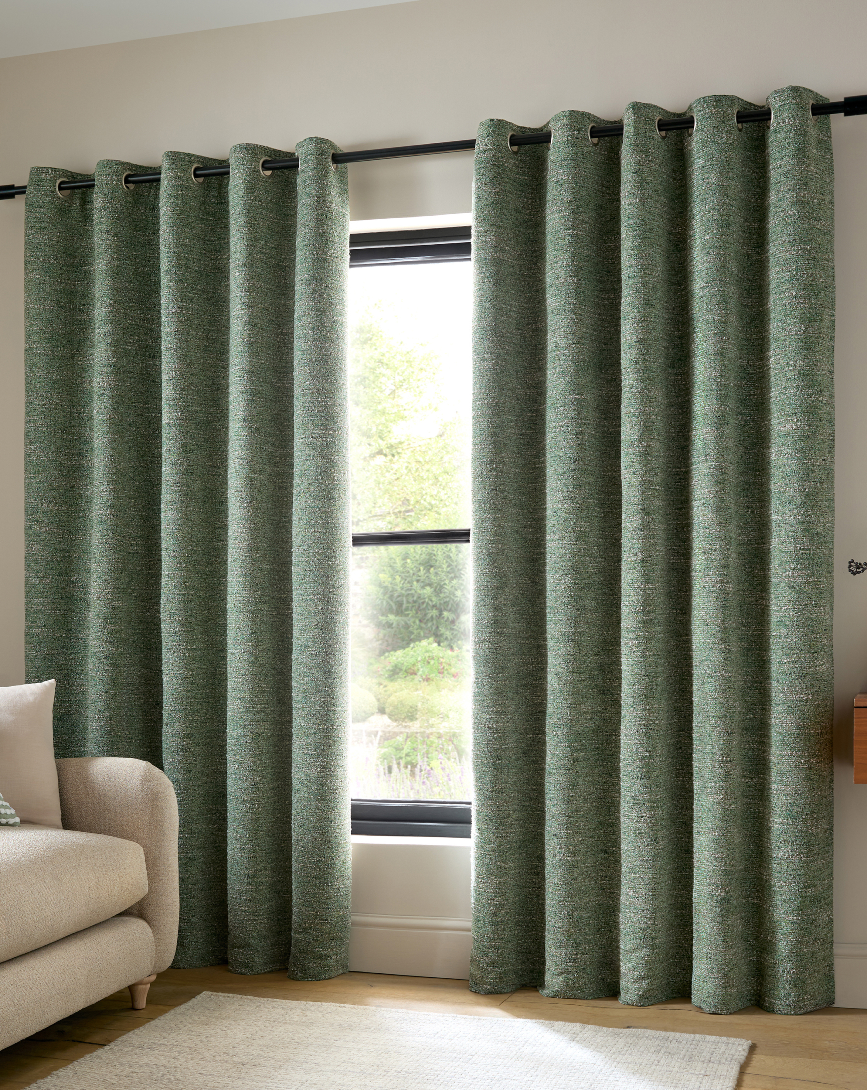 Catherine Lansfield Men's Green Boucle Curtains 4Cm