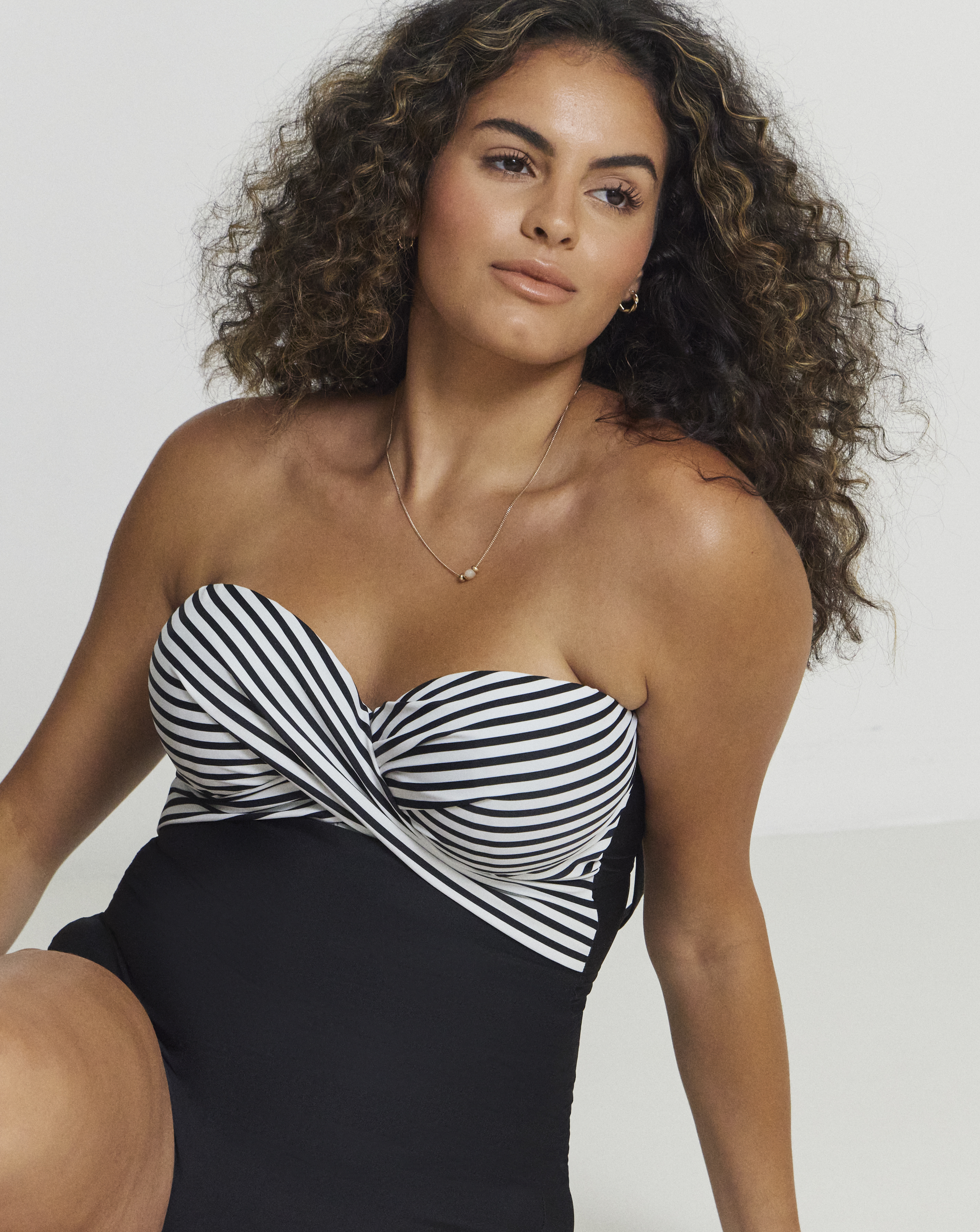 Figleaves Tailor Twist Underwired Bandeau Tummy Control Swimsuit - Longer Length