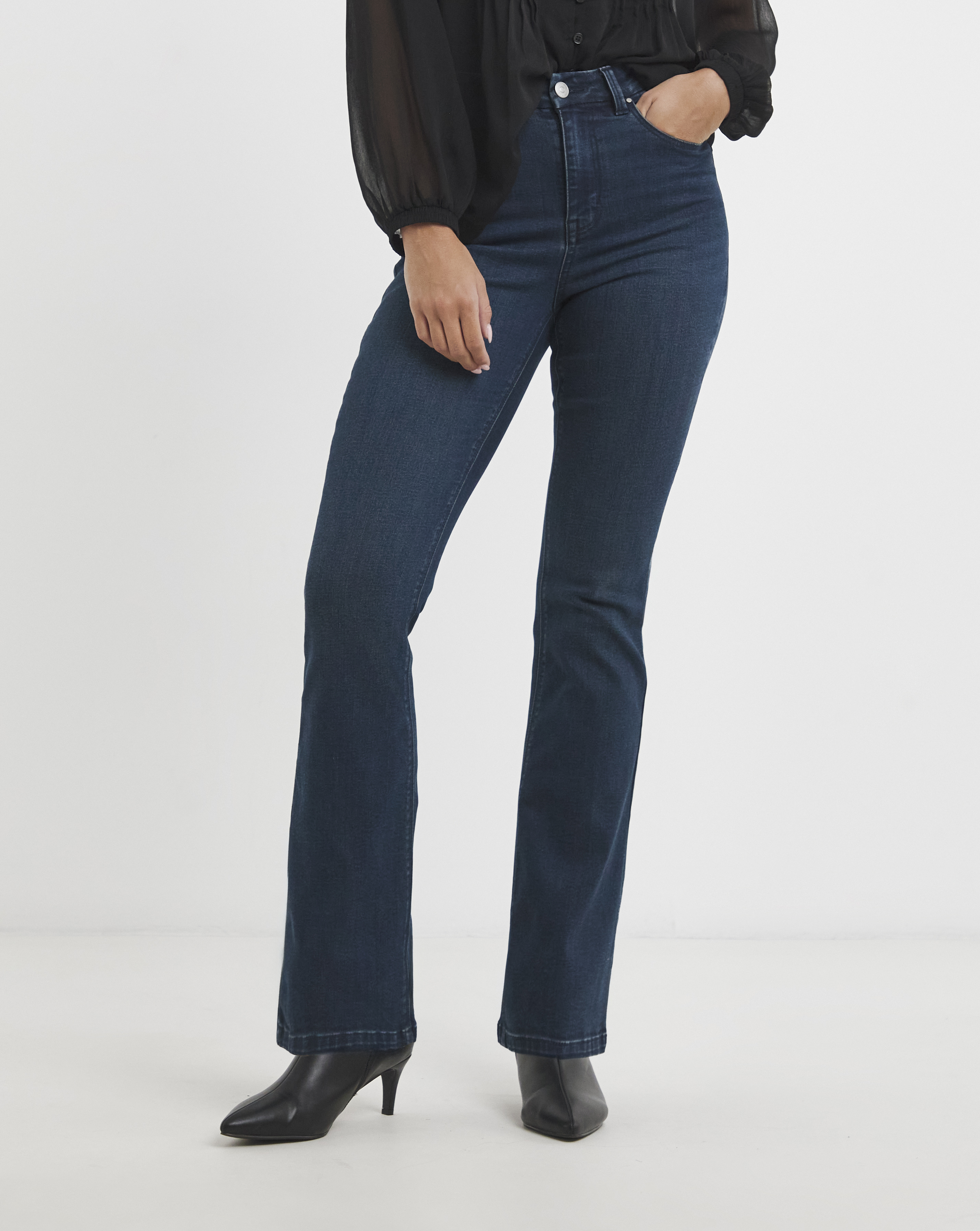 Indigo Stretch Denim Flared Jeans