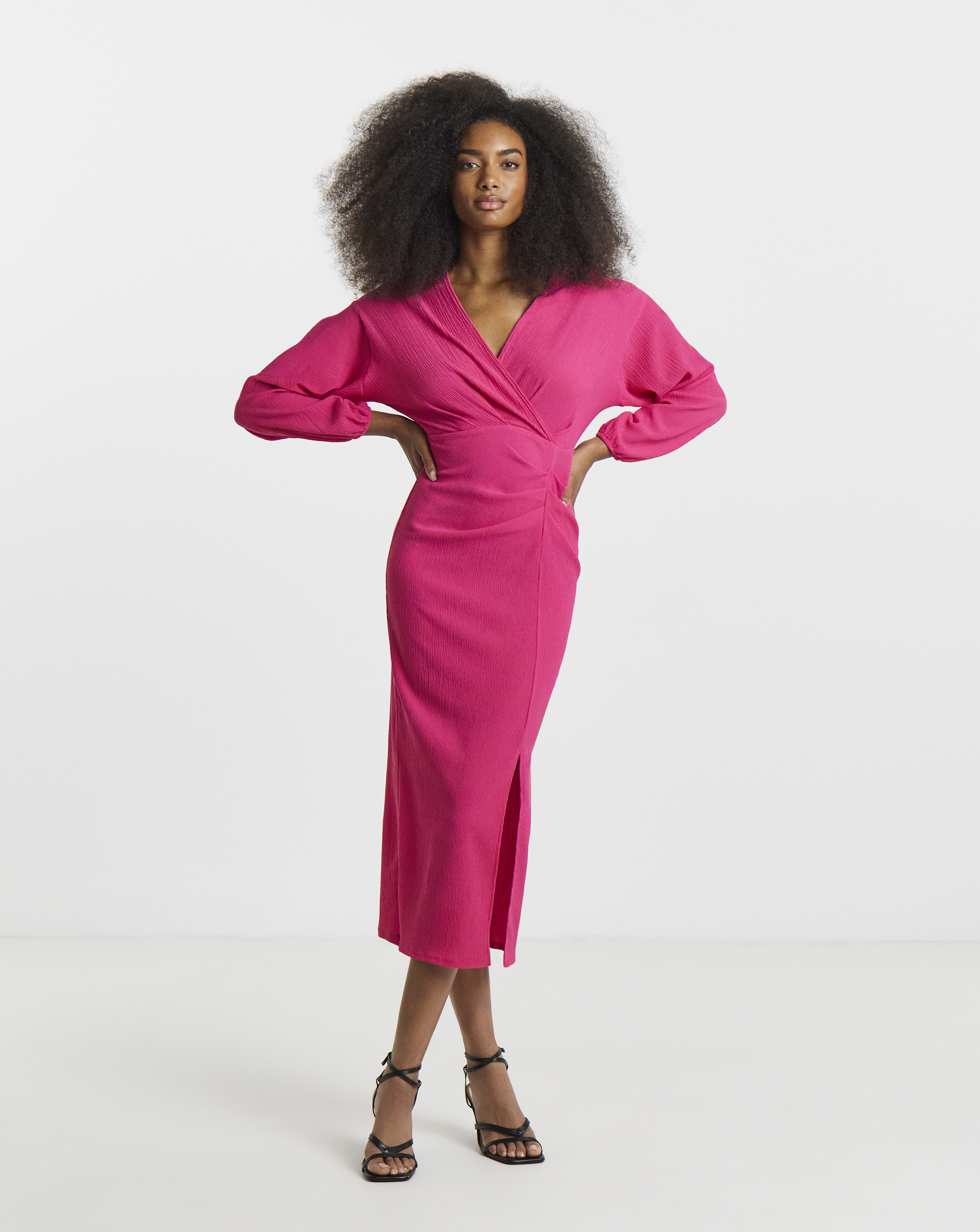 Simply Be - Women's Textured Jersey Ruched Midi Dress - Size 10 - Pink - 98% Polyester 2% Elastane