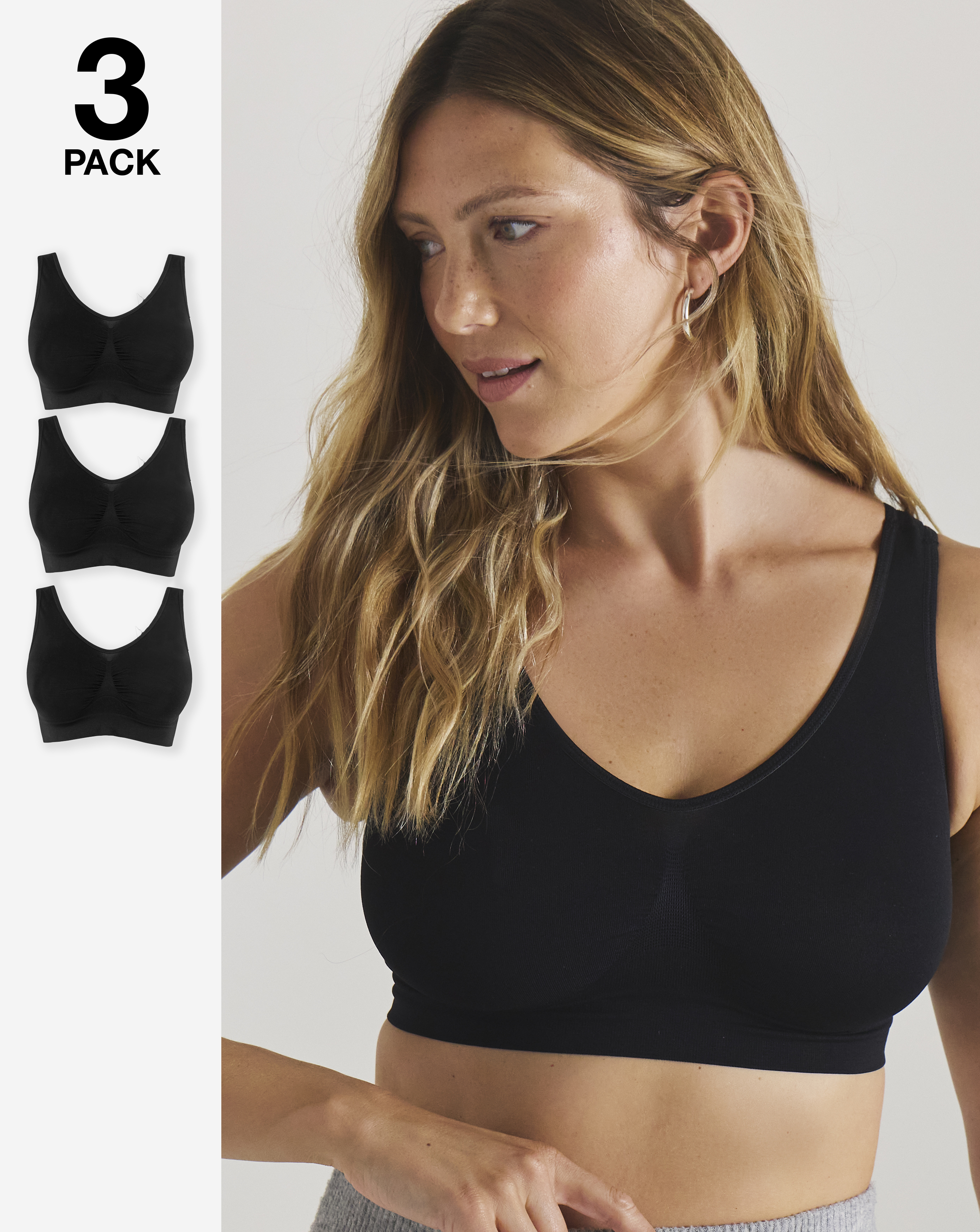3 Pack Black Comfort Tops A-D