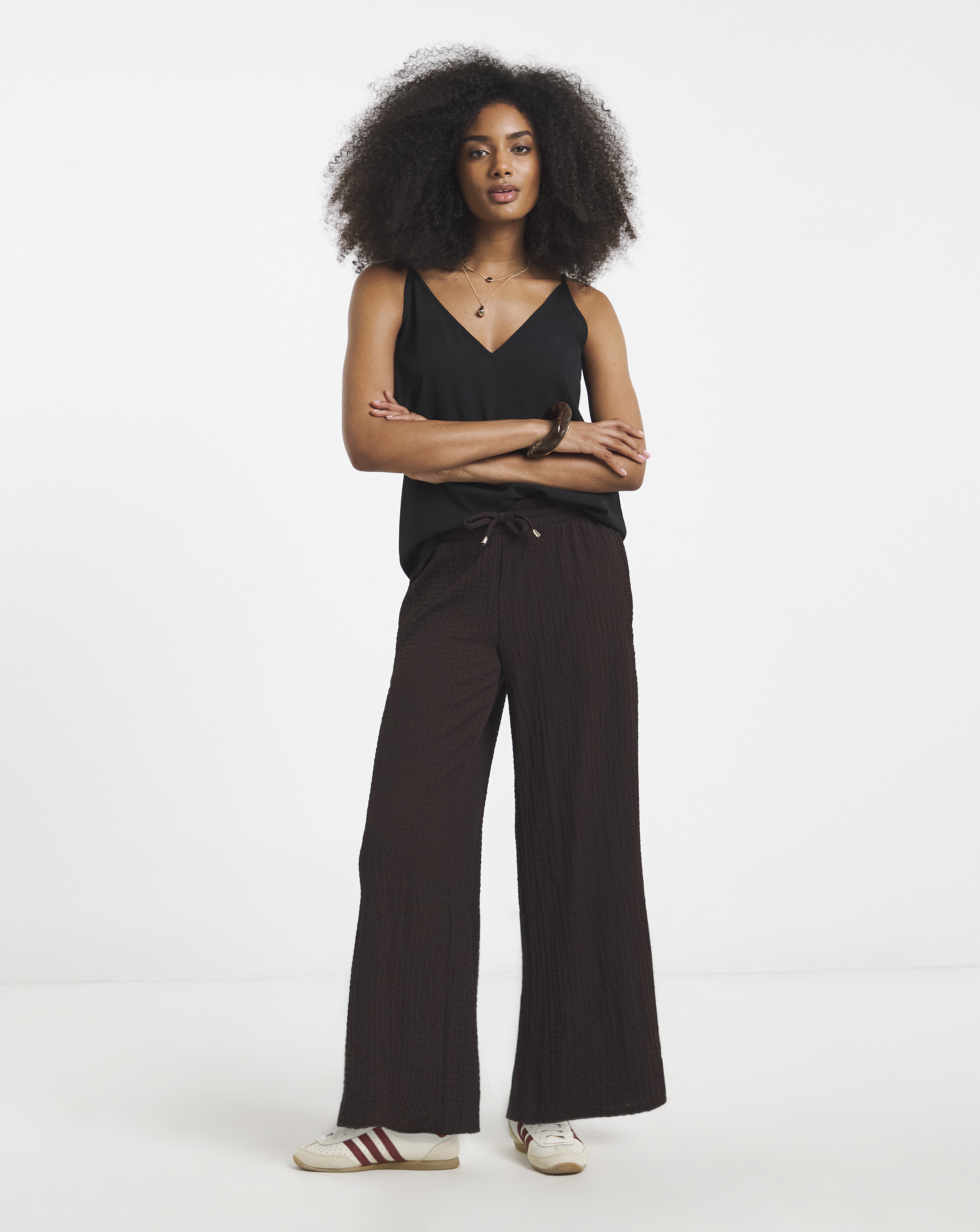 Jersey Textured Wide Leg Trousers