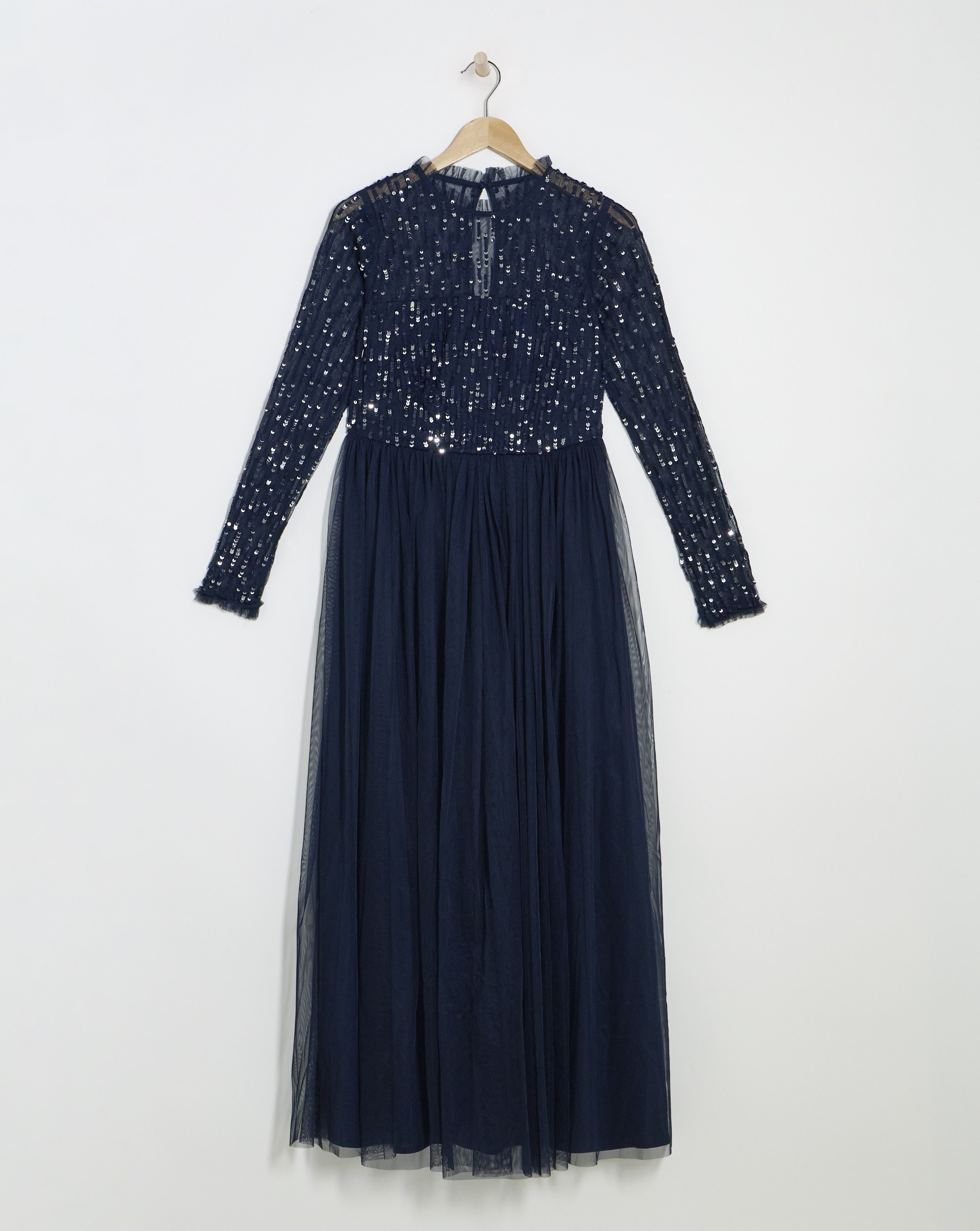 Maya Curve Tulle Linear Sequin Embellished Maxi