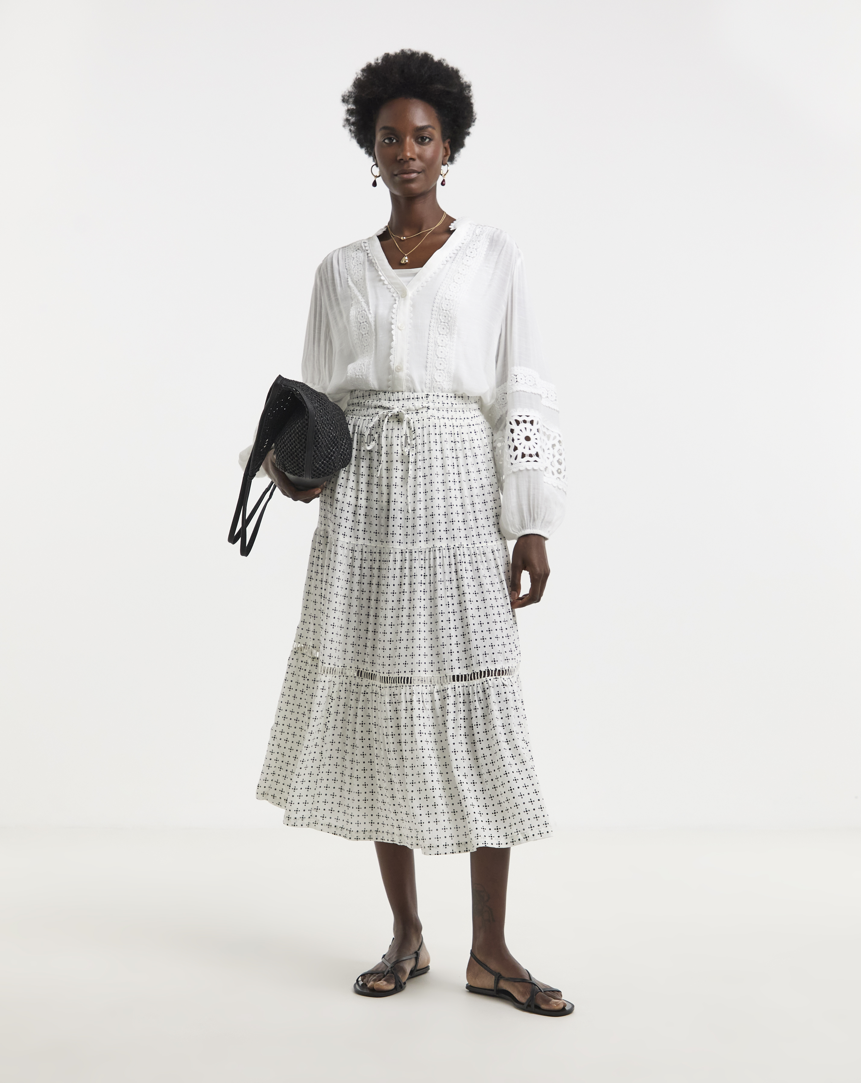 Natural Print Crinkle Midi Skirt