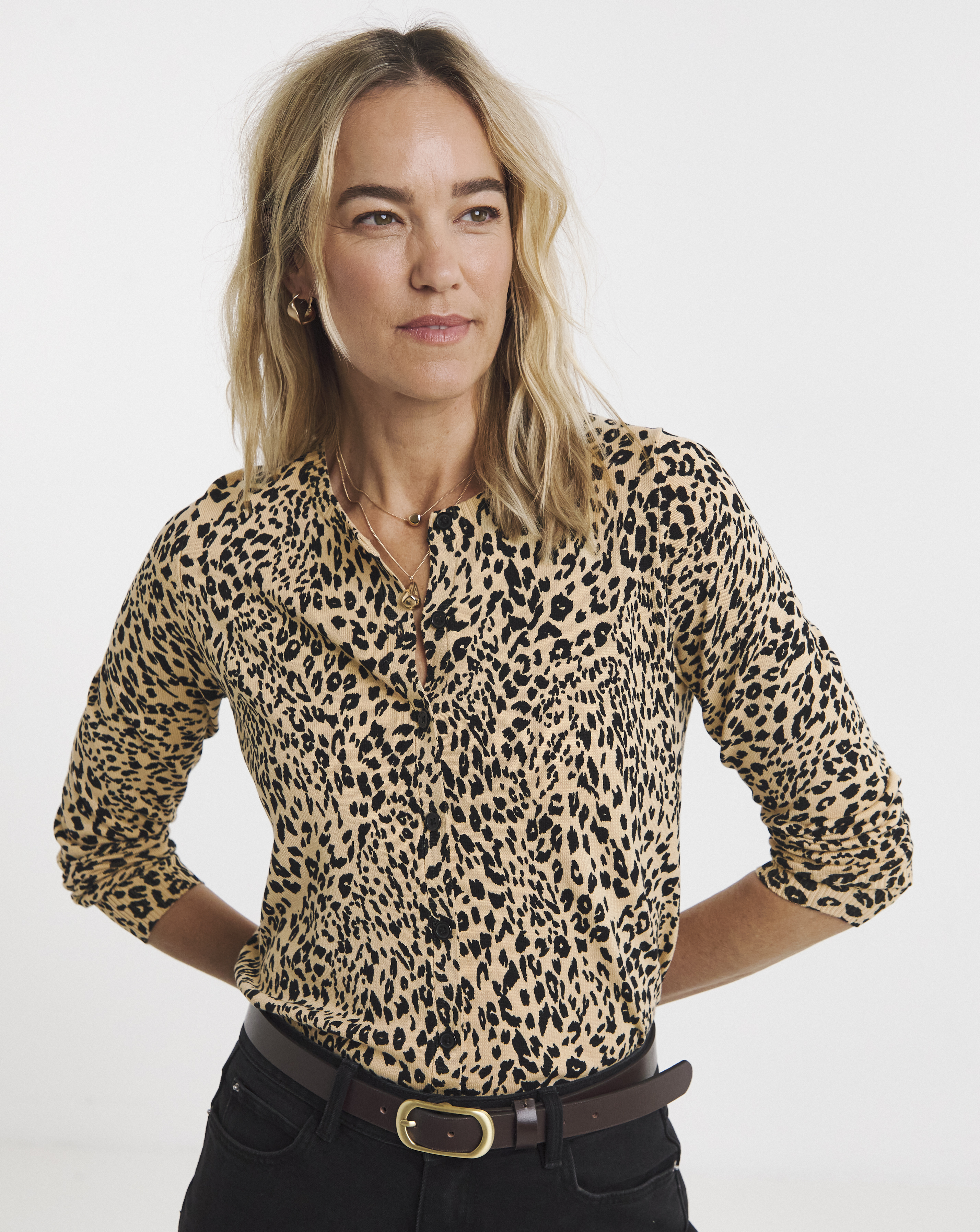 ANIMAL PRINT CREW NECK CARDIGAN