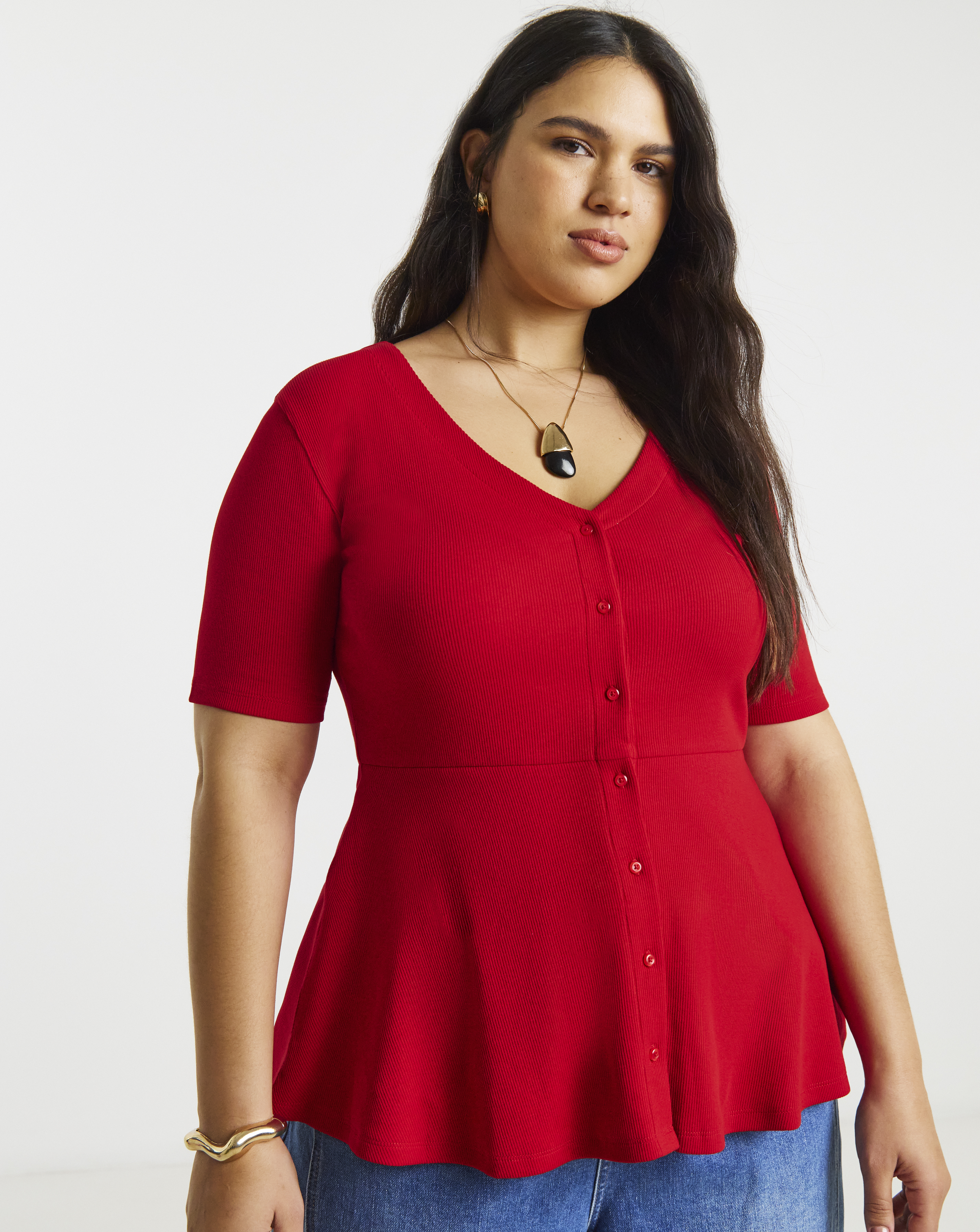 Button Through Peplum Top