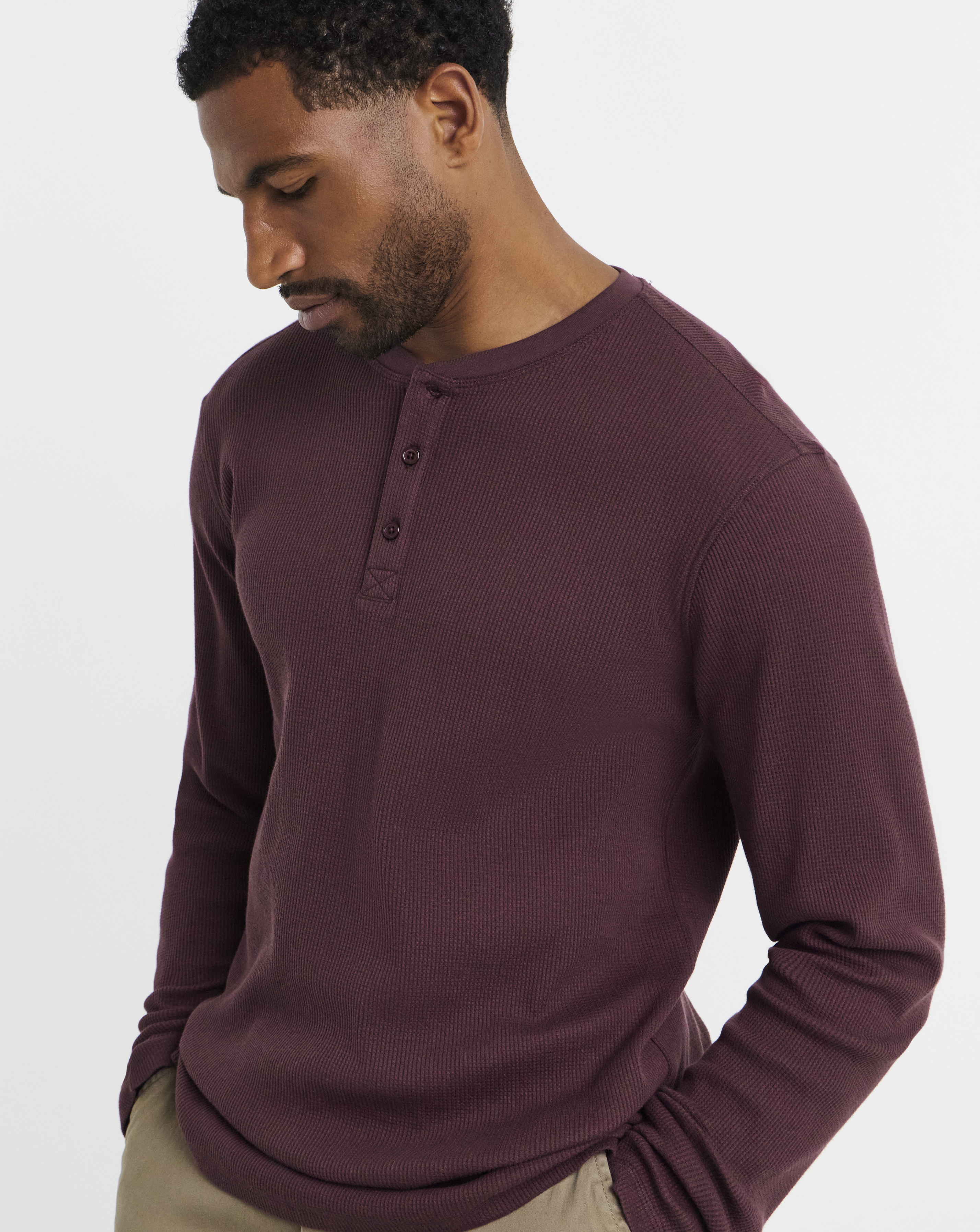 Textured Long Sleeve Grandad T-Shirt