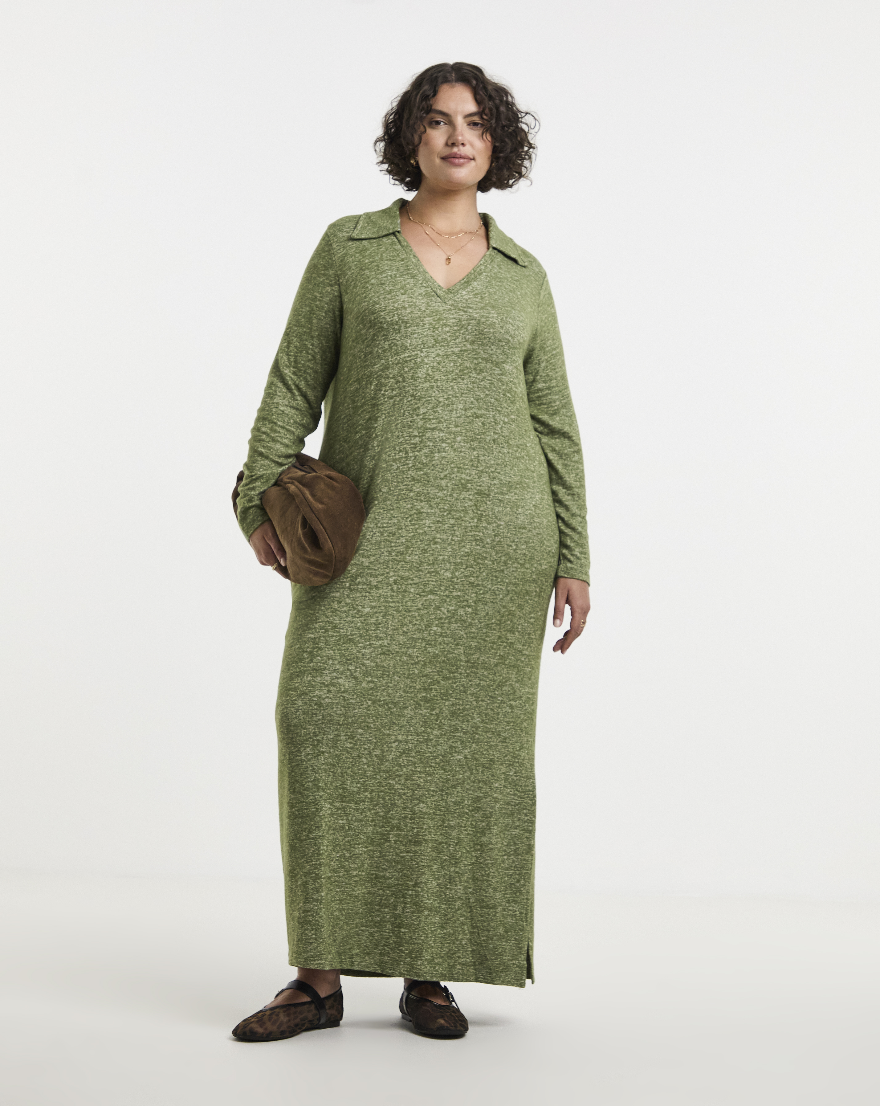 Simply Be - Women's Cosy Khaki Marl Collared Maxi Dress - Size 20 - Khaki marl - 71% Viscose 26% Polyester 3% Elastane