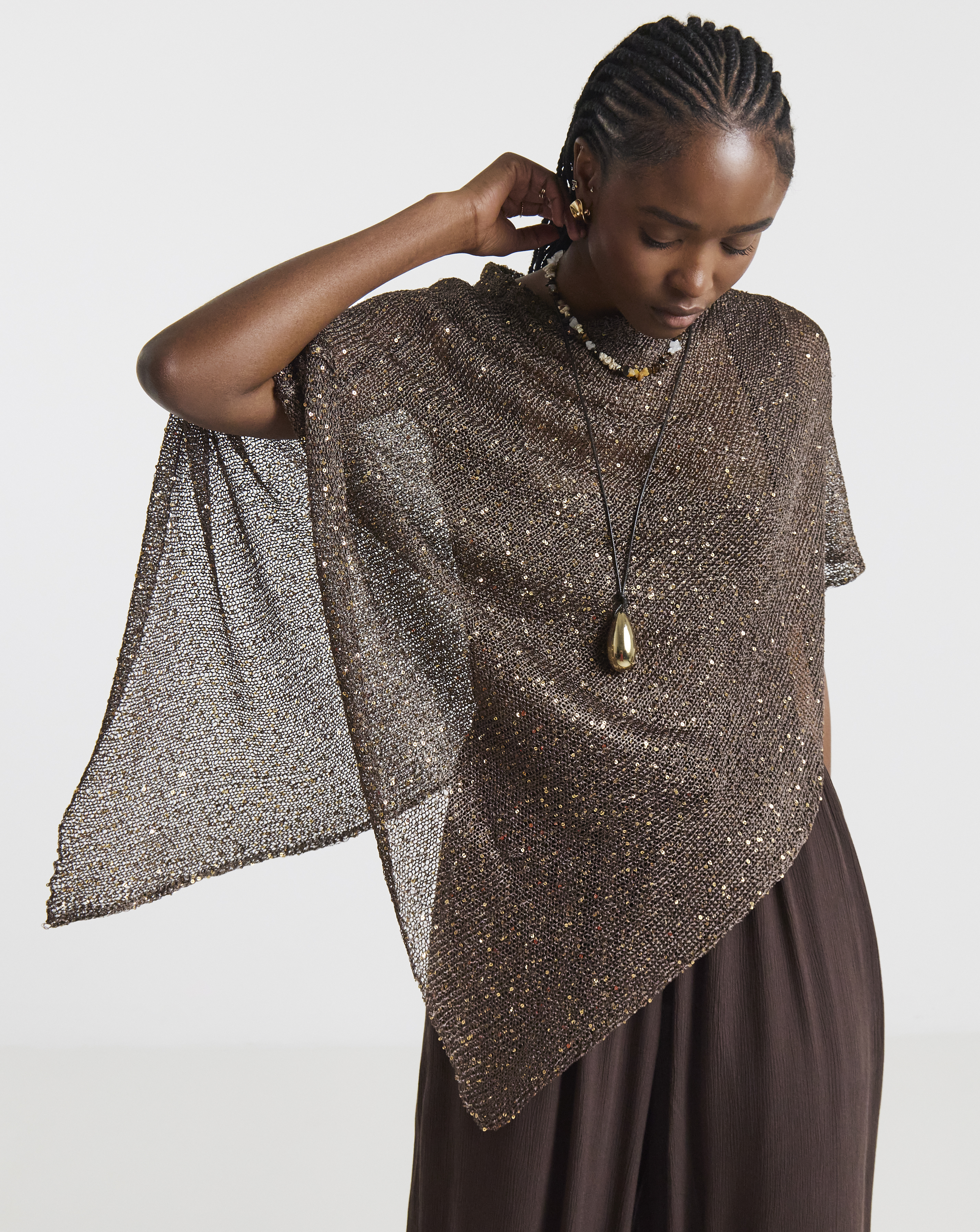 New In - Sequin Knitted Slouchy Poncho