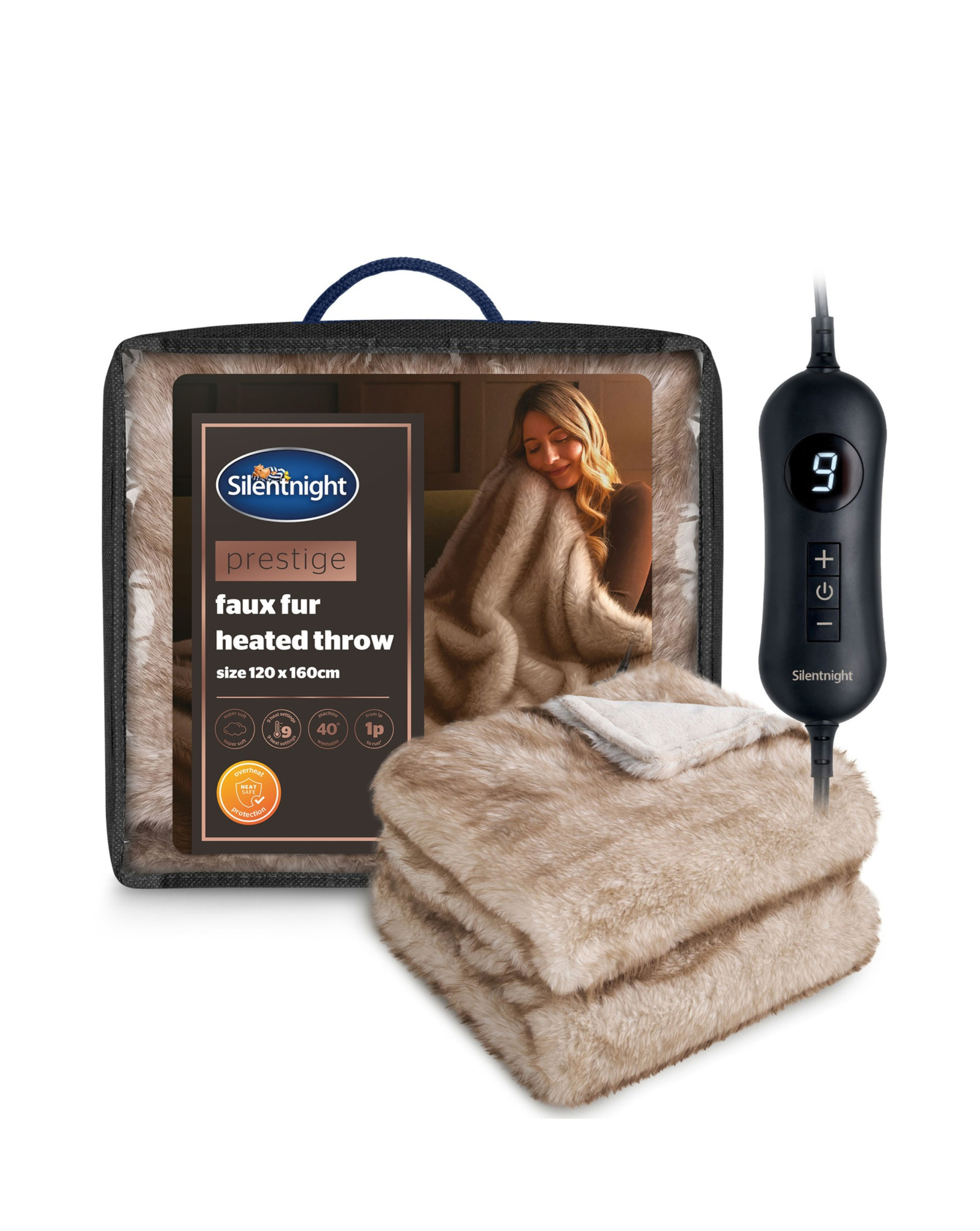 SN Prestige Faux Fur Heated Throw Natural - Silentnight