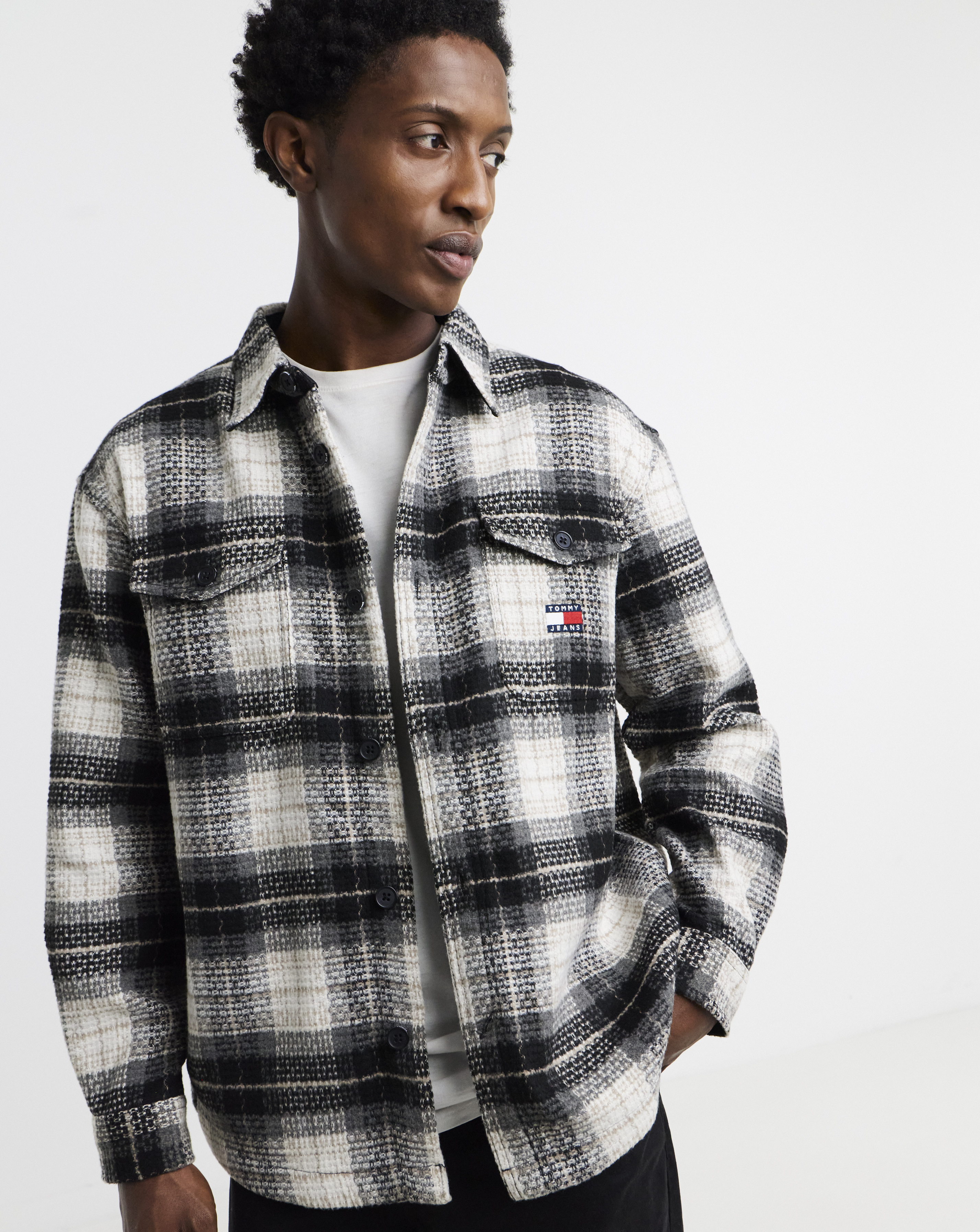 Tommy Jeans Mens Regular Fit Check Overshirt, Black, Size L, Men - Image 3