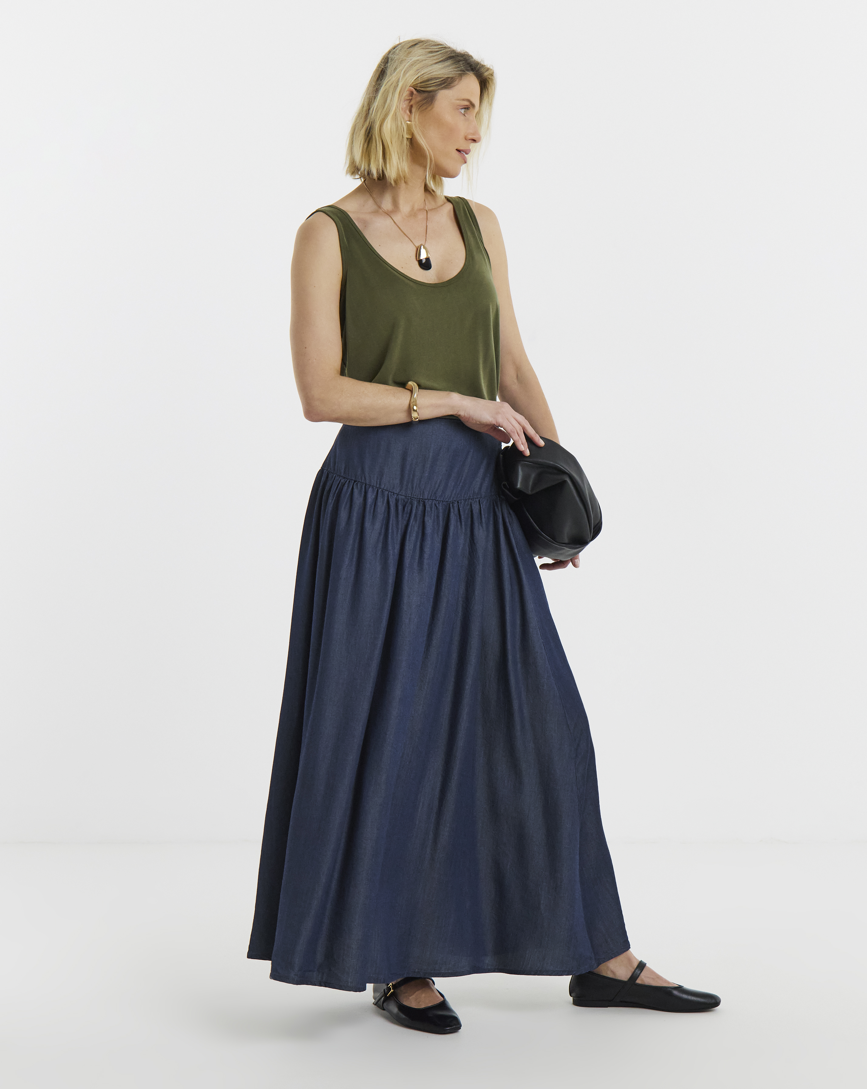 Pull On Tiered Lyocell Skirt
