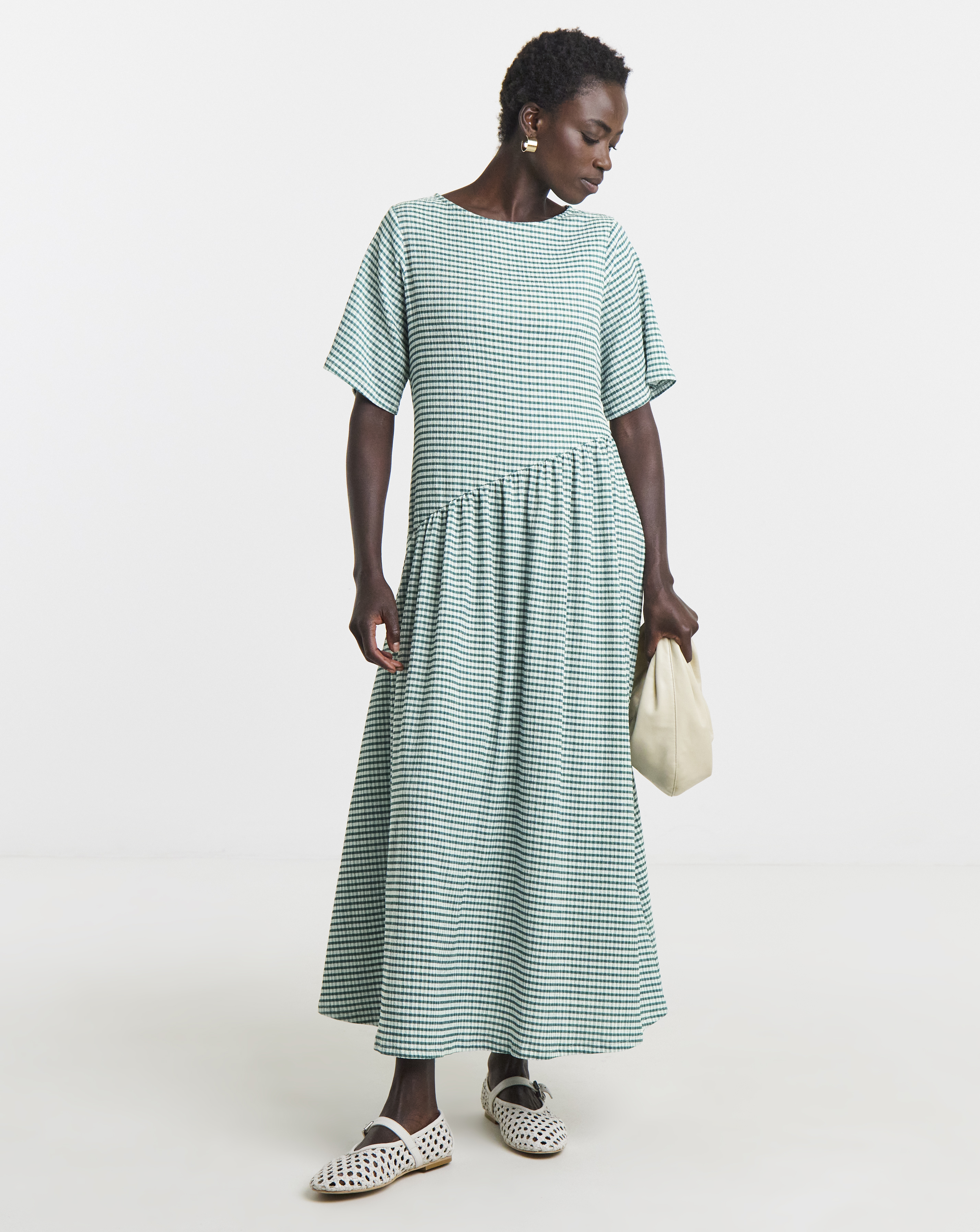 Gingham Asym Drop Waist Maxi Dress