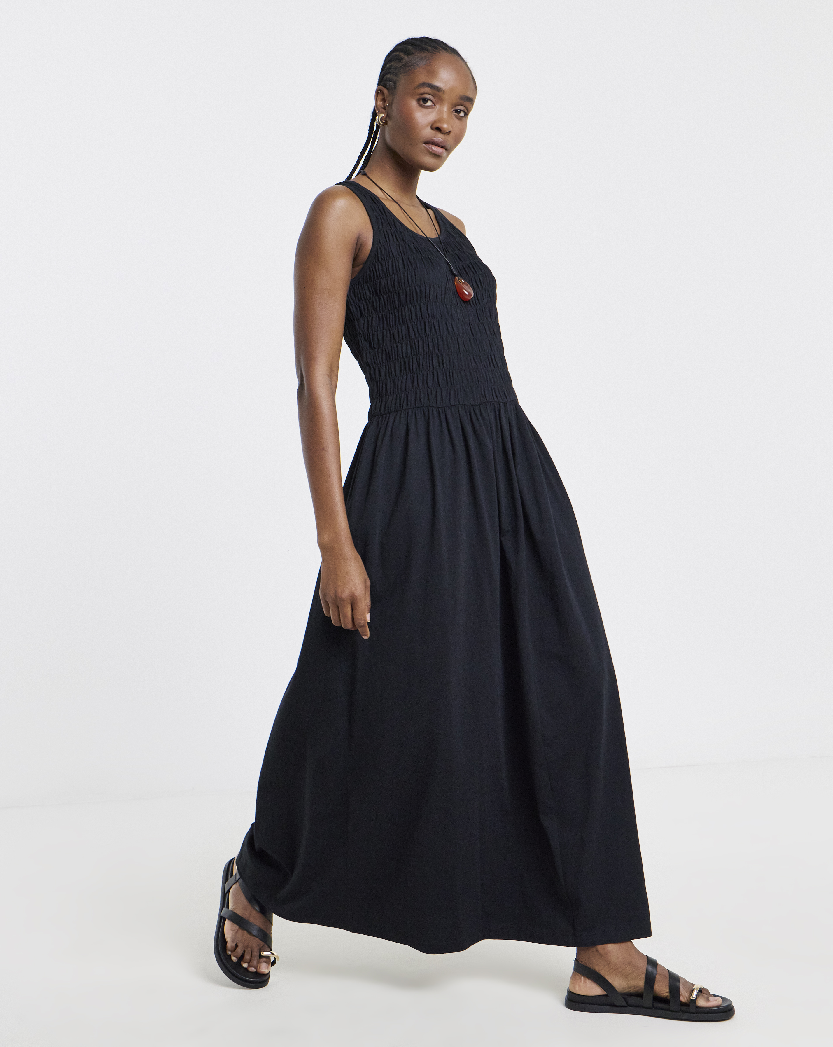 Shirred Jersey Midi Dress