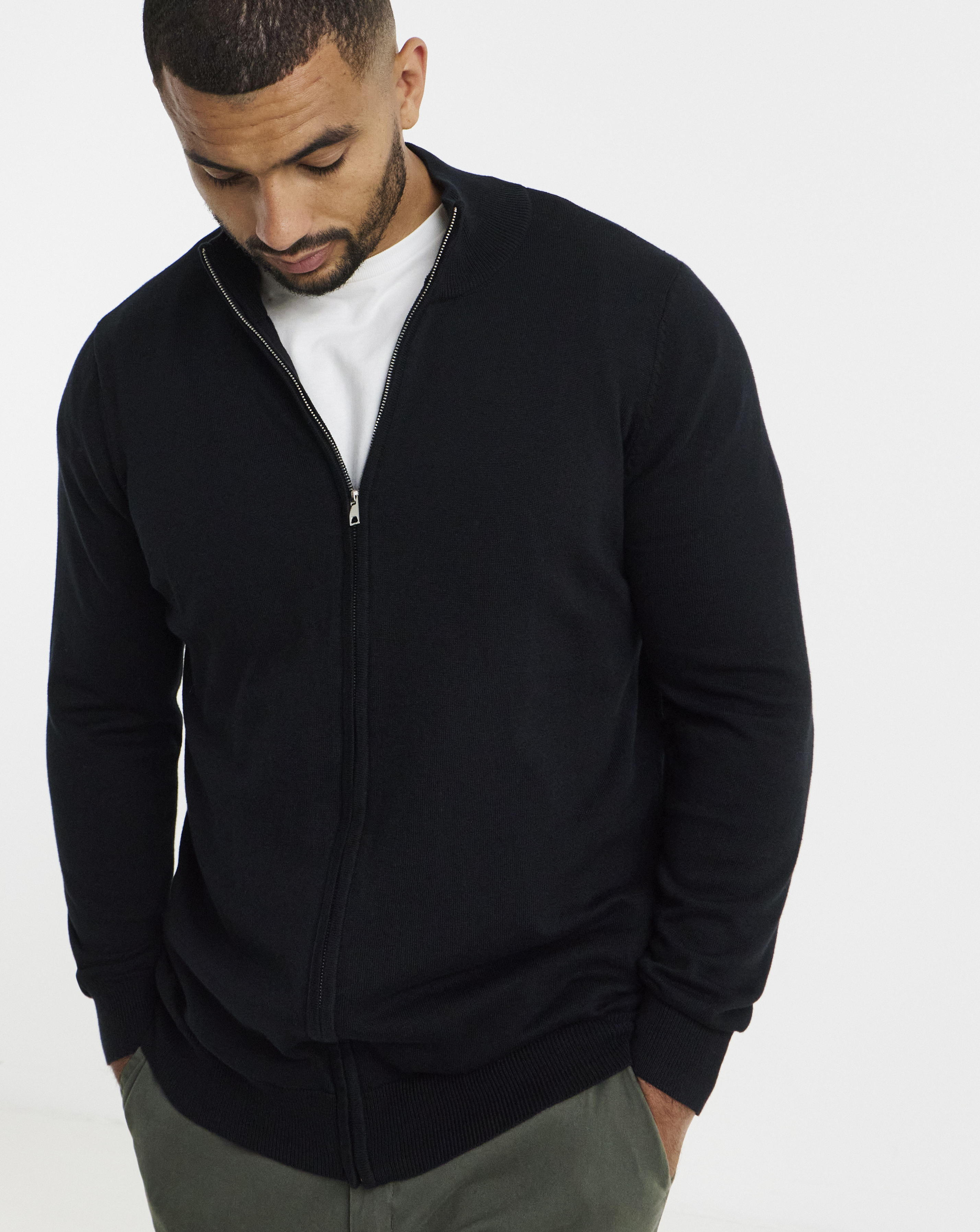 Zip Through Funnel Neck Knit Cardigan