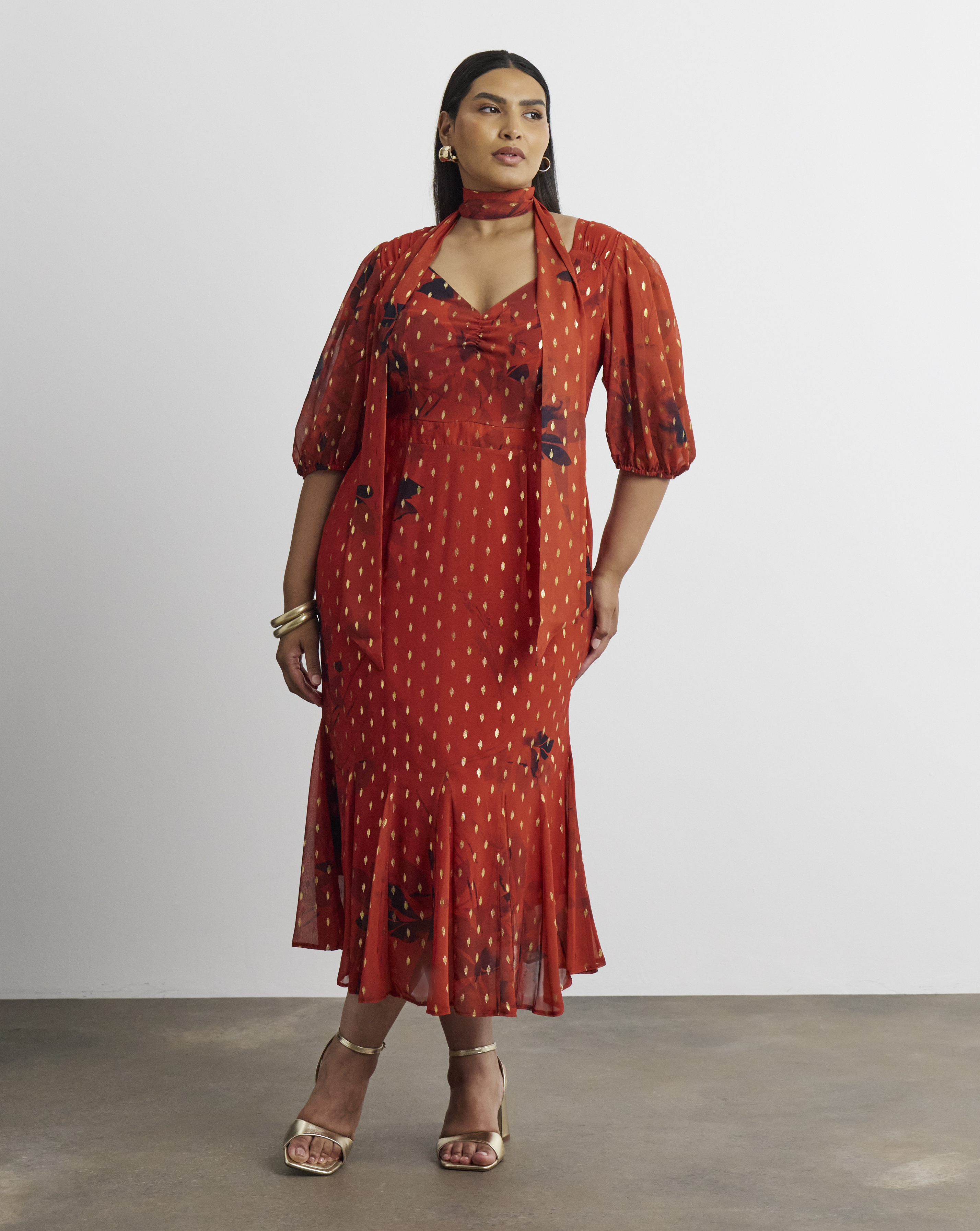 Joanna Hope Metallic Dobby Printed Maxi Dress
