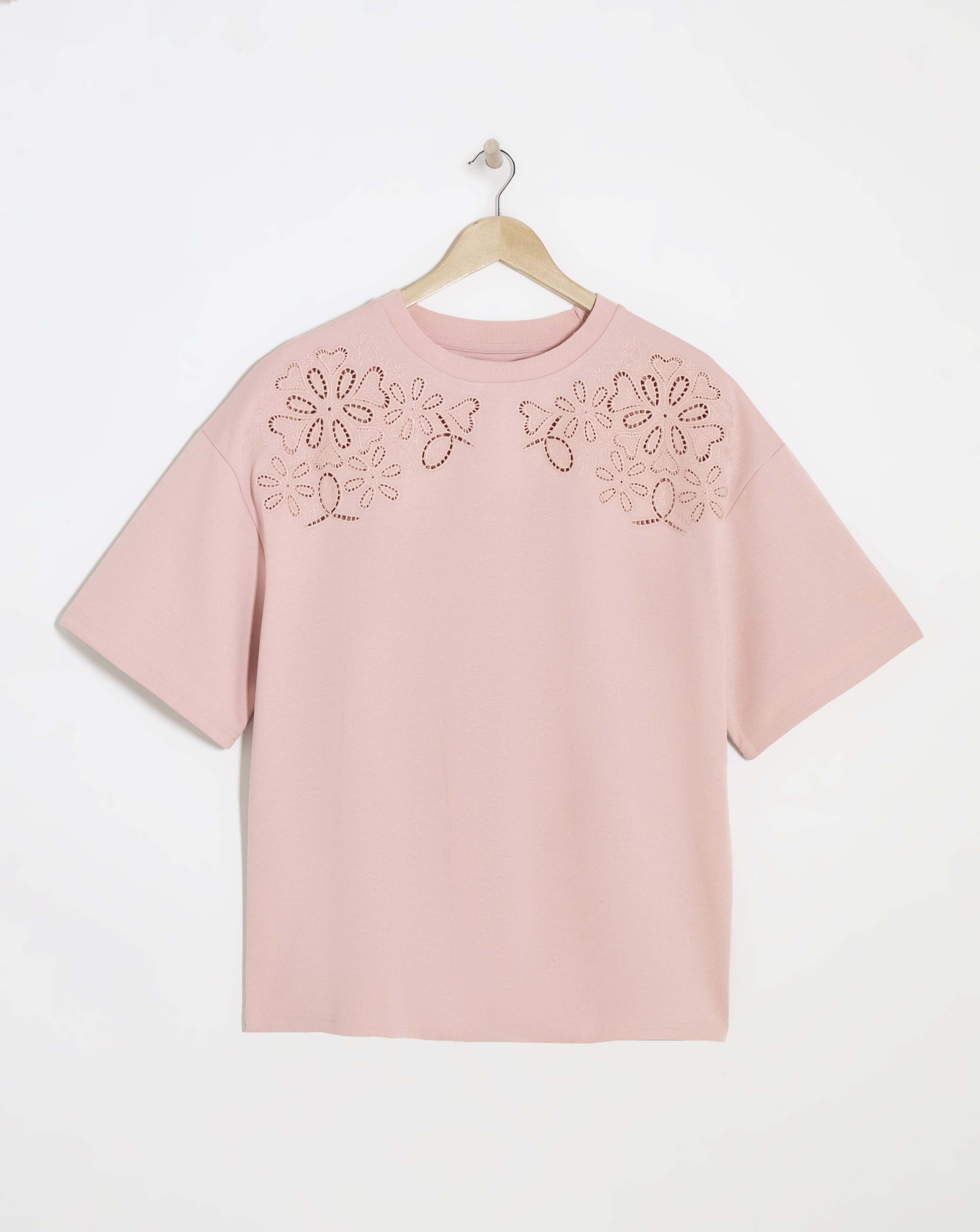 Simply Be Blush Luxe Heavyweight Cotton Cut Work T-Shirt