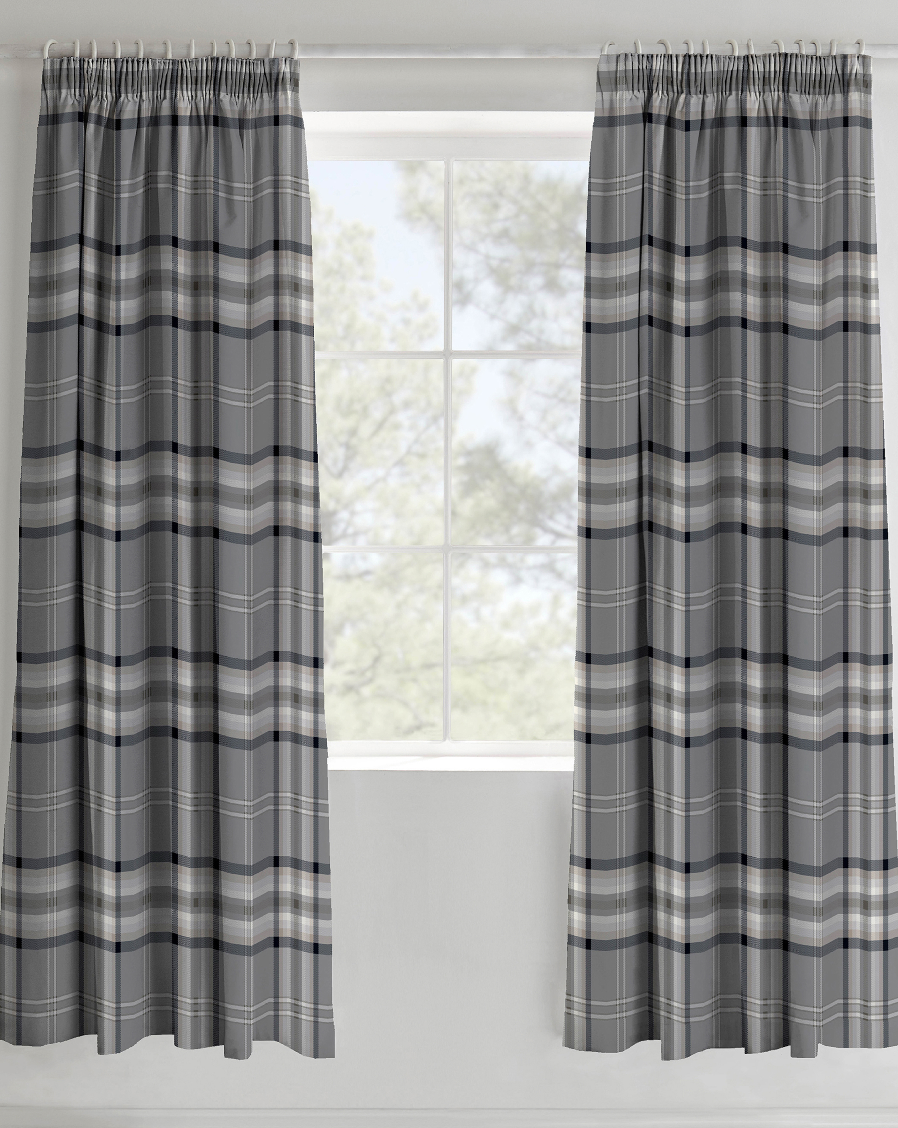 Catherine Lansfield Kelso Check 66x72 Inch Lined Pencil Pleat Curtains Two Panels Red - Image 3
