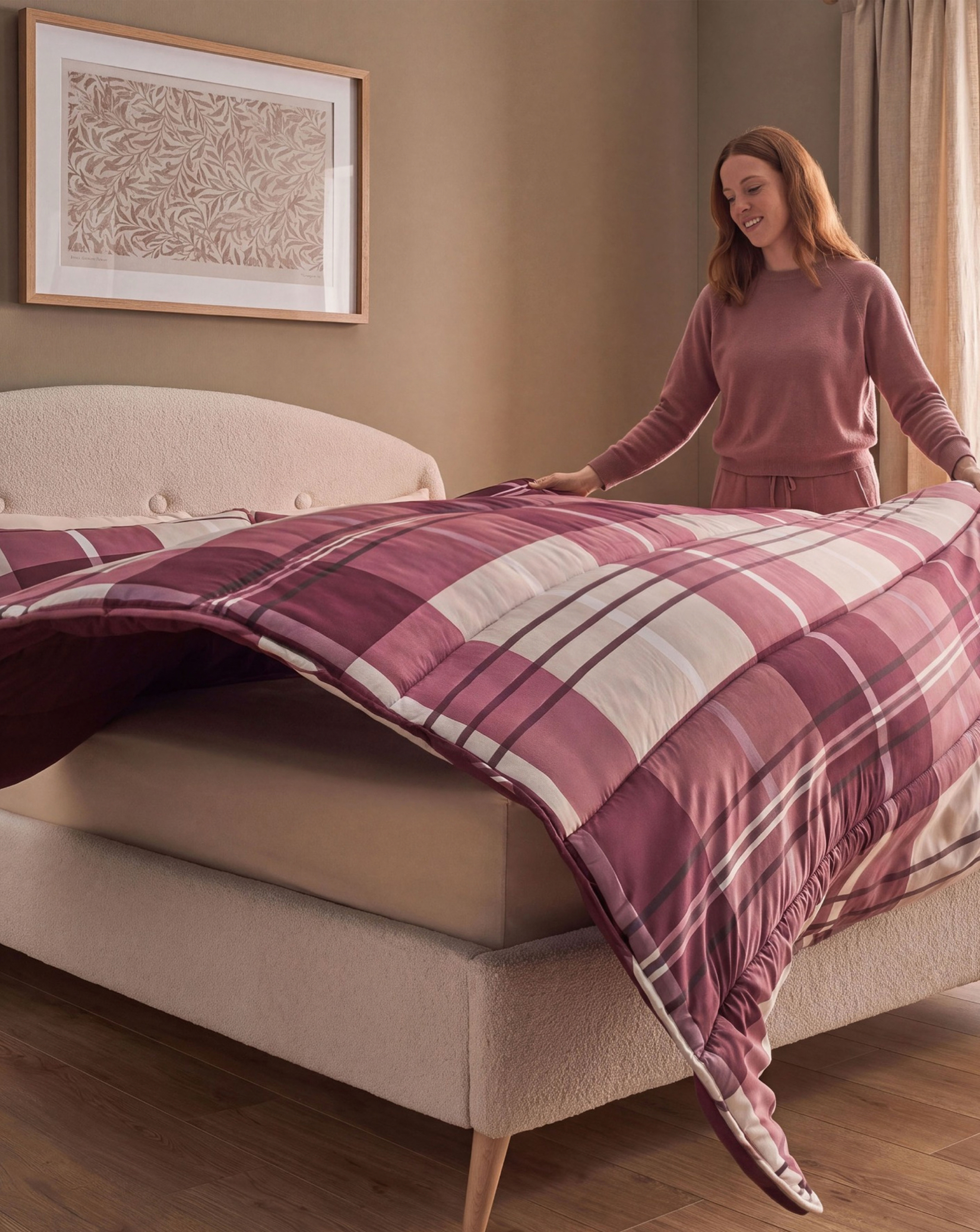 SN Printed Check Berry 10.5 Tog Duvet