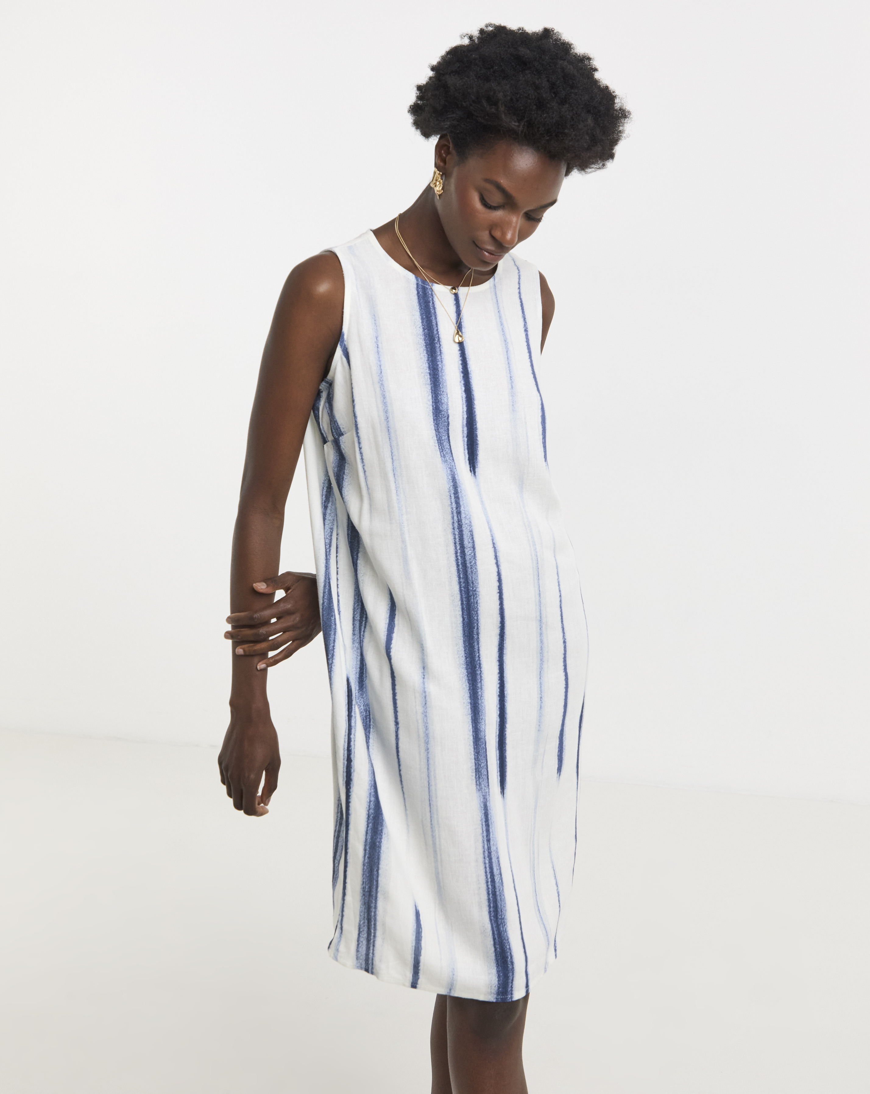 Linen Mix Collared Tunic Dress