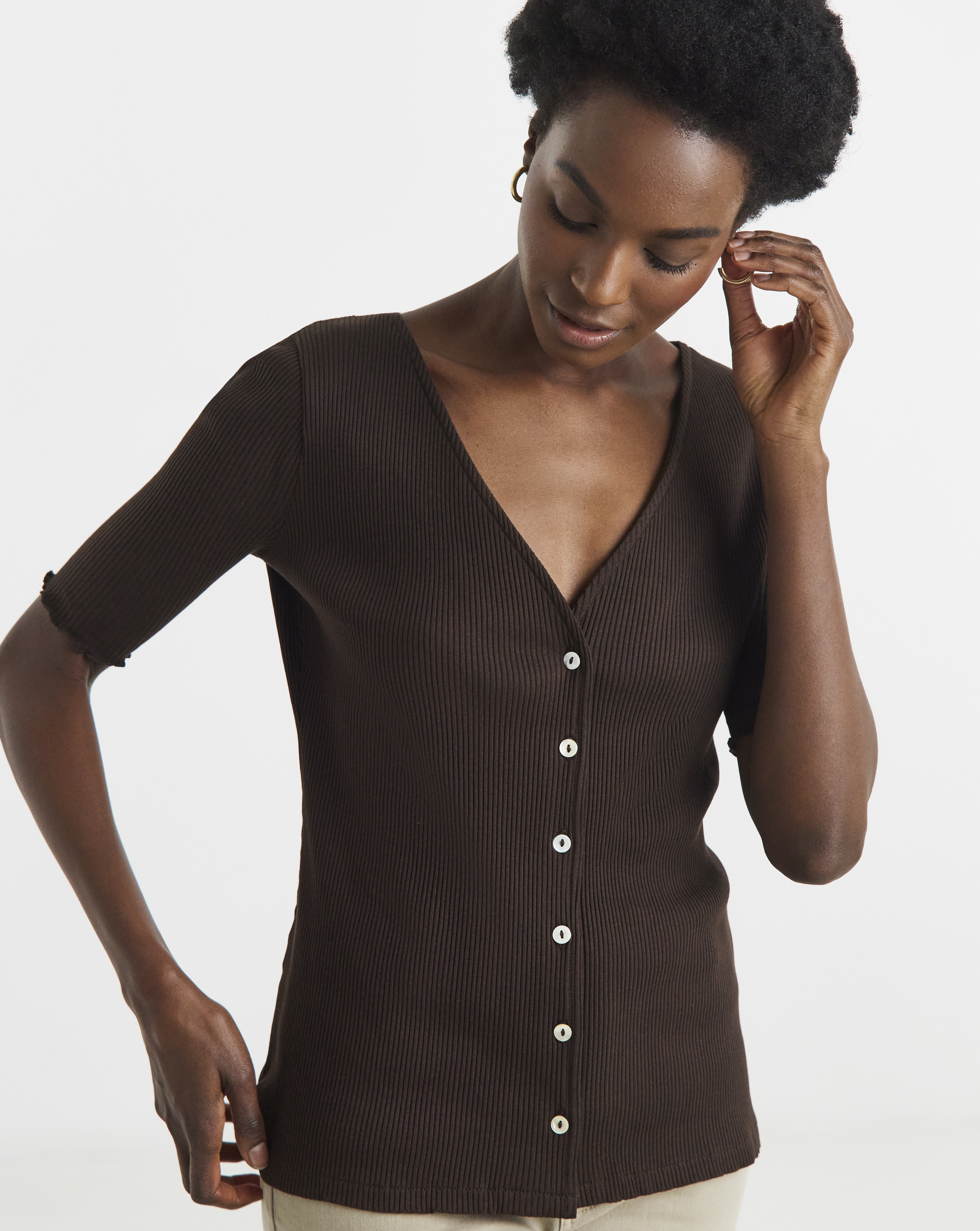 Lettuce Trim Cotton Cardigan