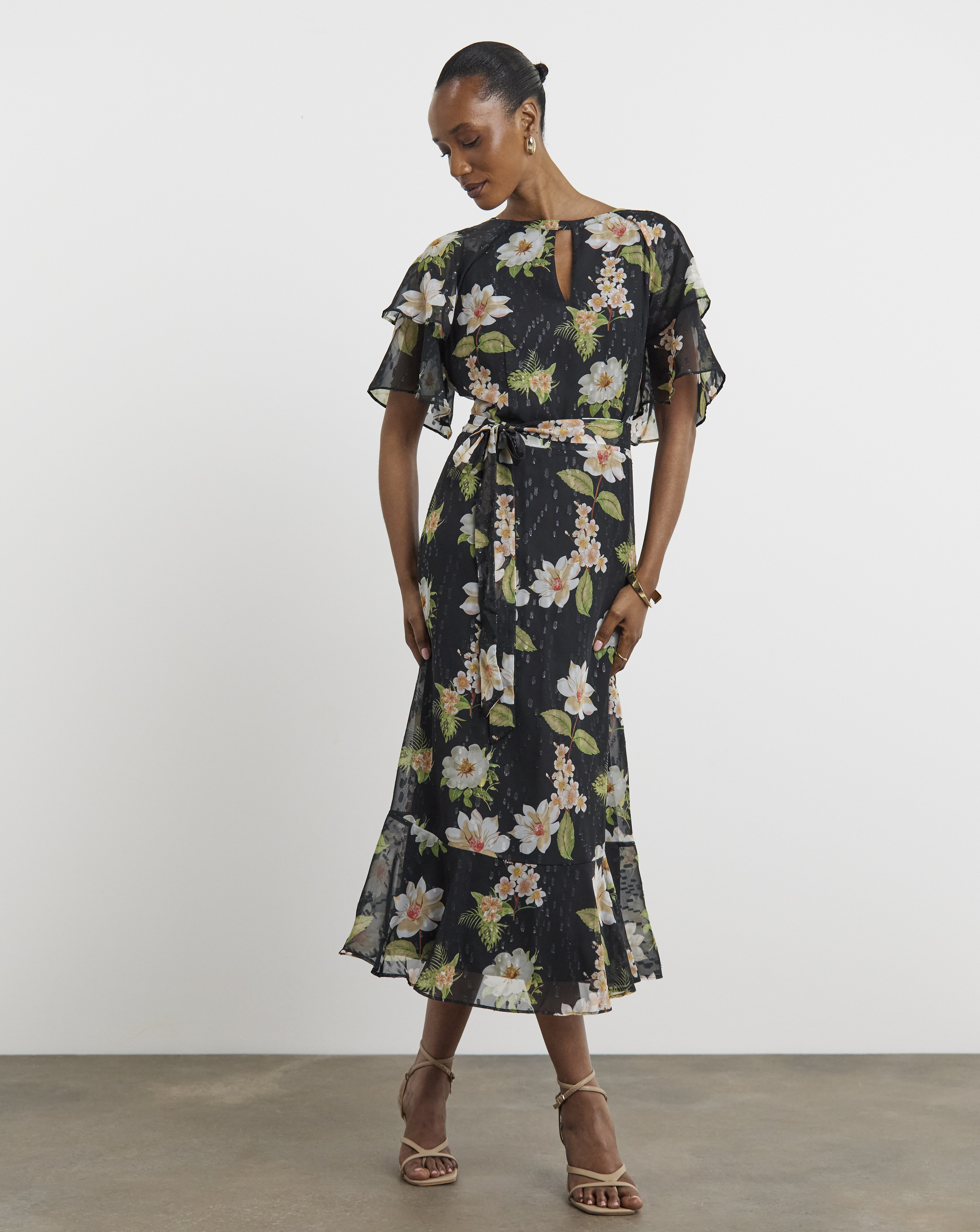 Joanna Hope Dobby Spot Tie Waist Dress