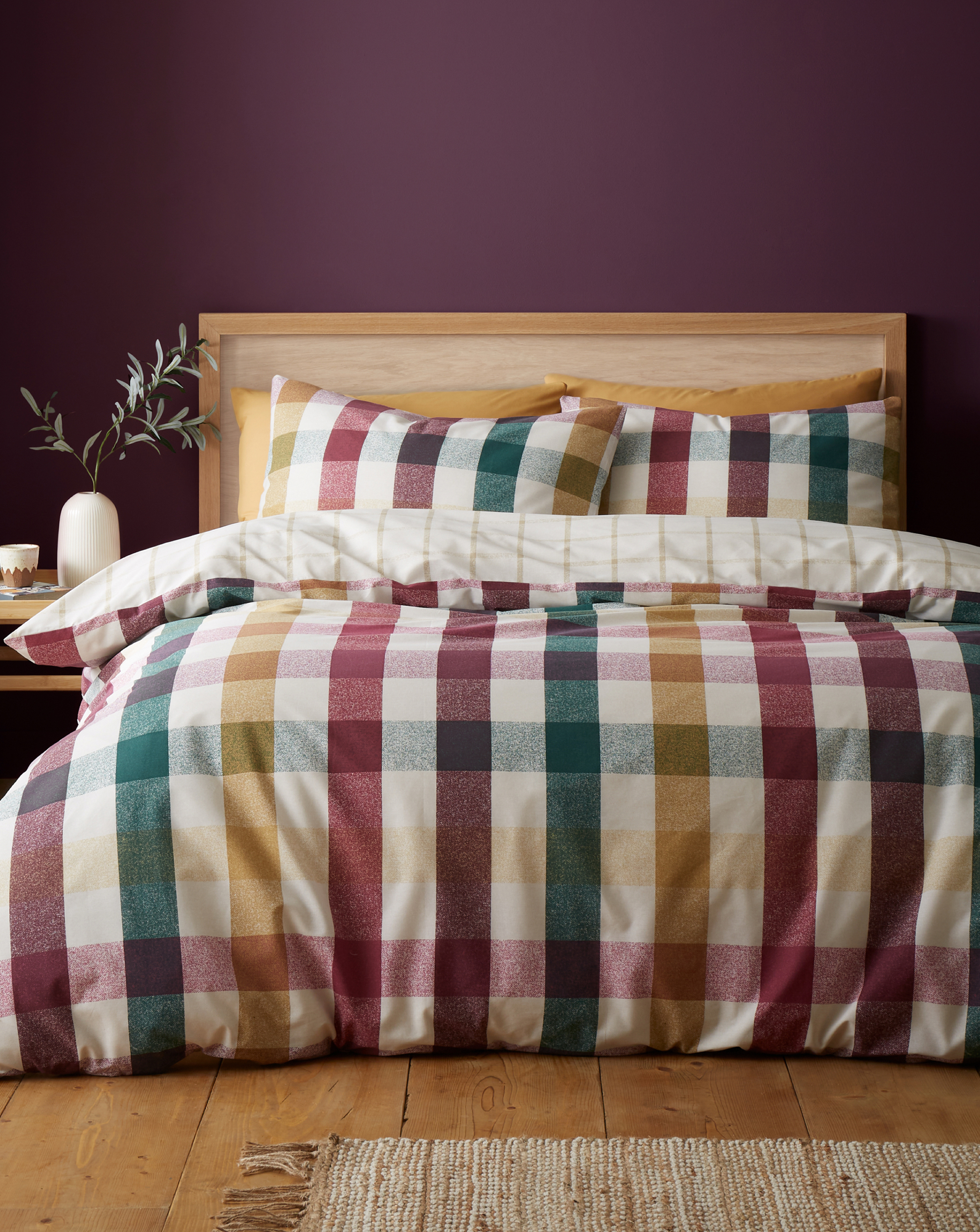 Catherine Lansfield Men's Plum Cl Autumn Check Duvet Cover Set