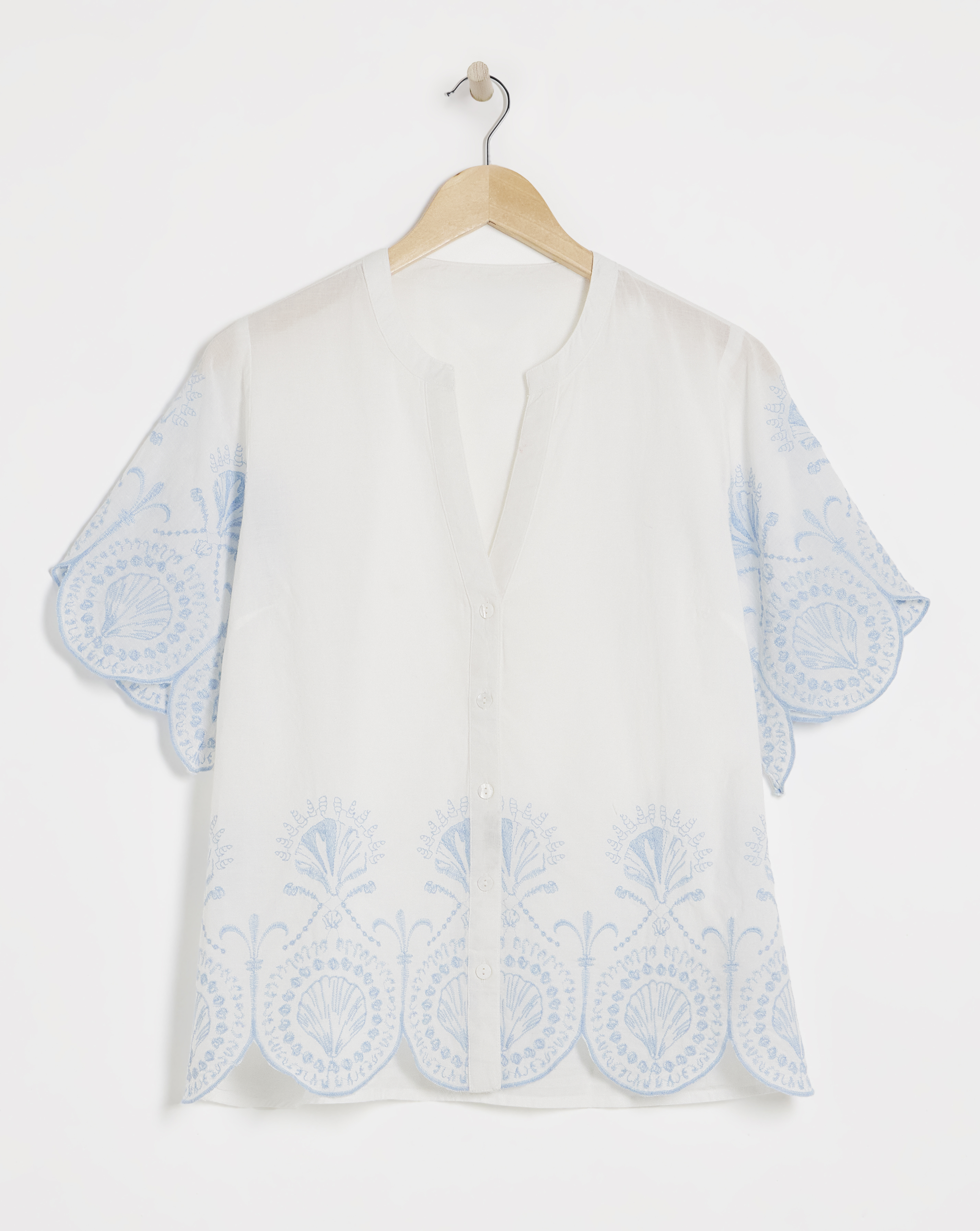 Julipa Pure Cotton Shell Embroidered Button Down Blouse