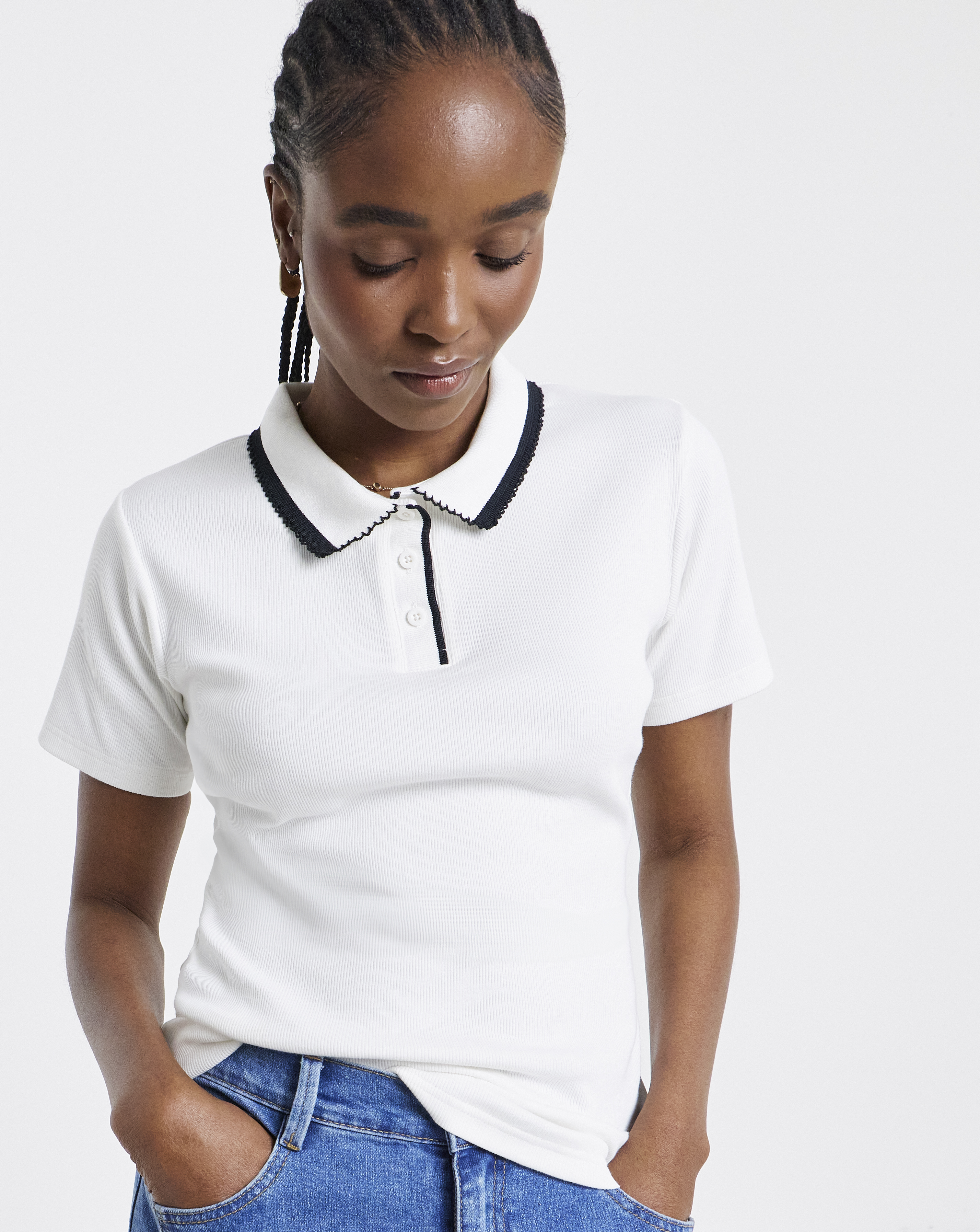 Simply Be Short Sleeve Rib Polo Top