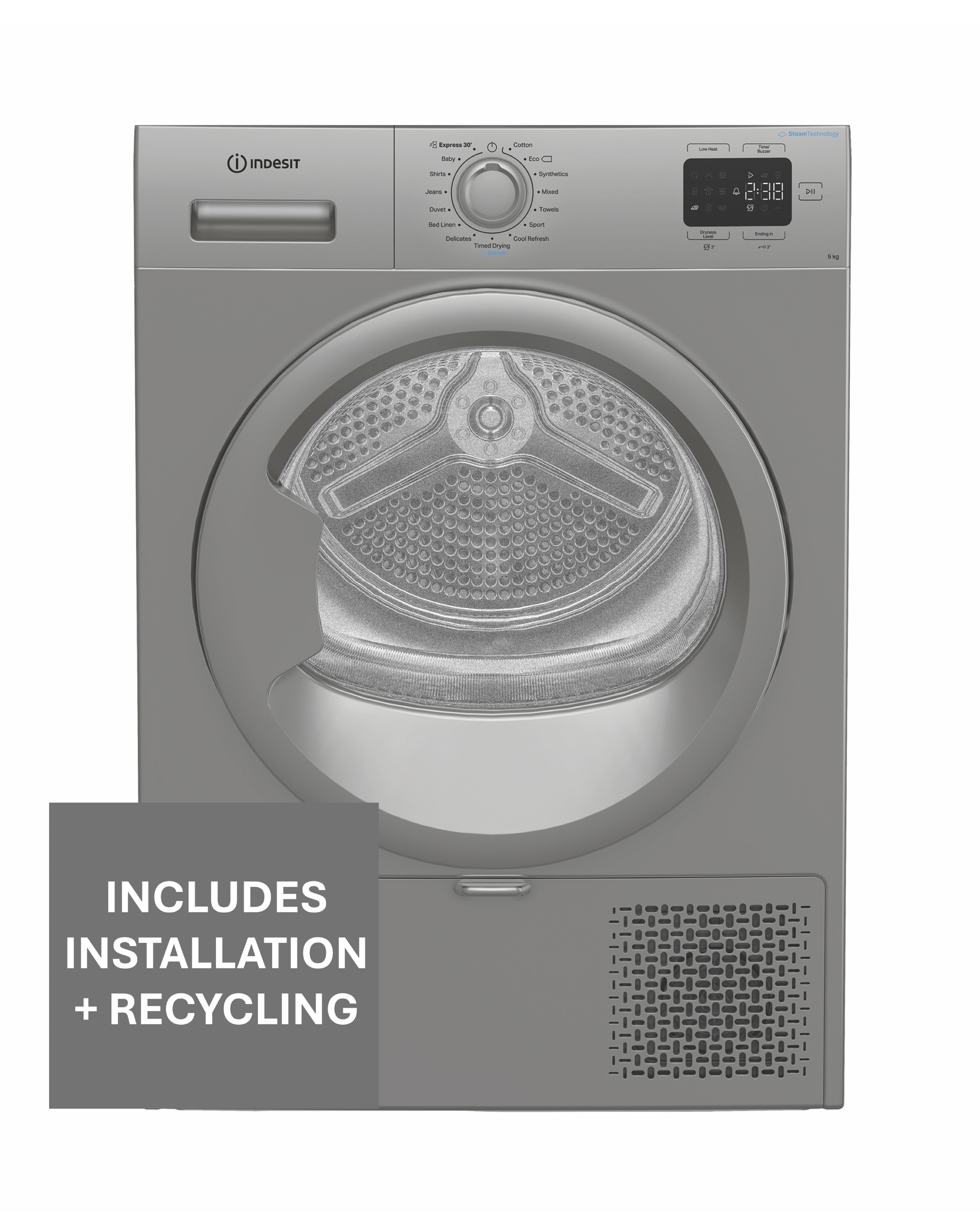 Indesit Heat Pump Tumble Dryer CYD92DSSUK 9KG Silver + Installation