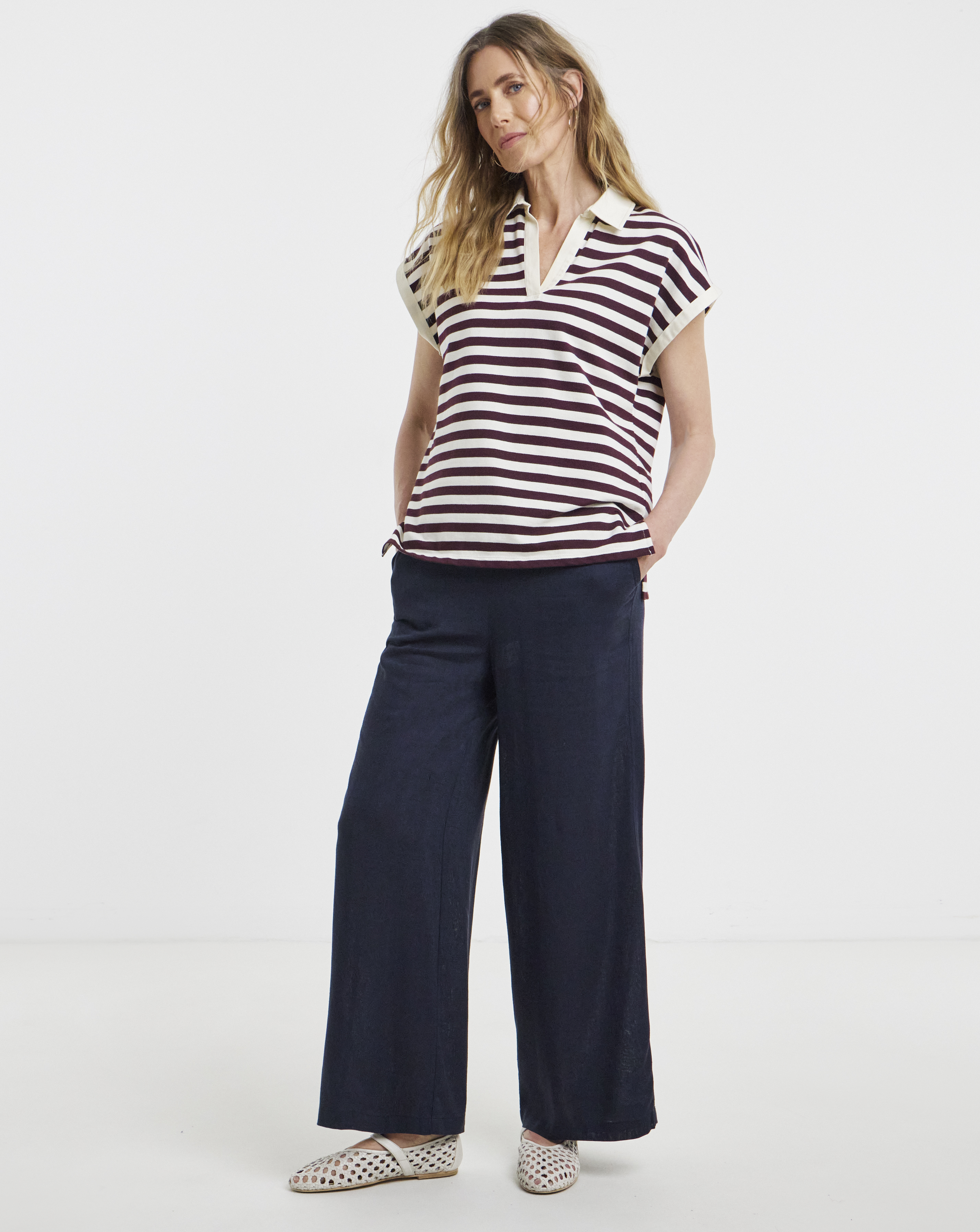 Linen Mix Wide Leg Trouser