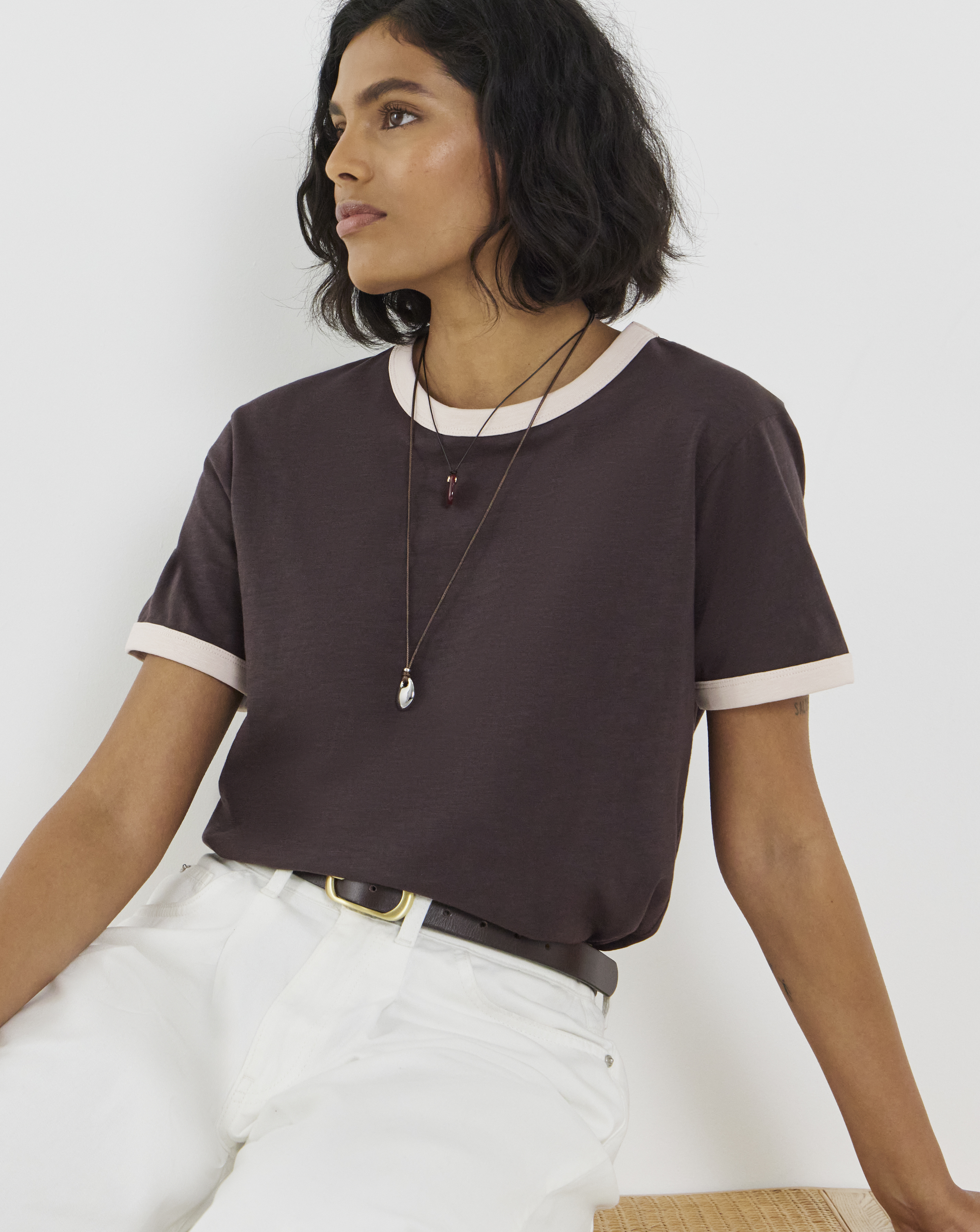 Simply Be Chocolate And Cream Short Sleeve Ringer T-Shirt