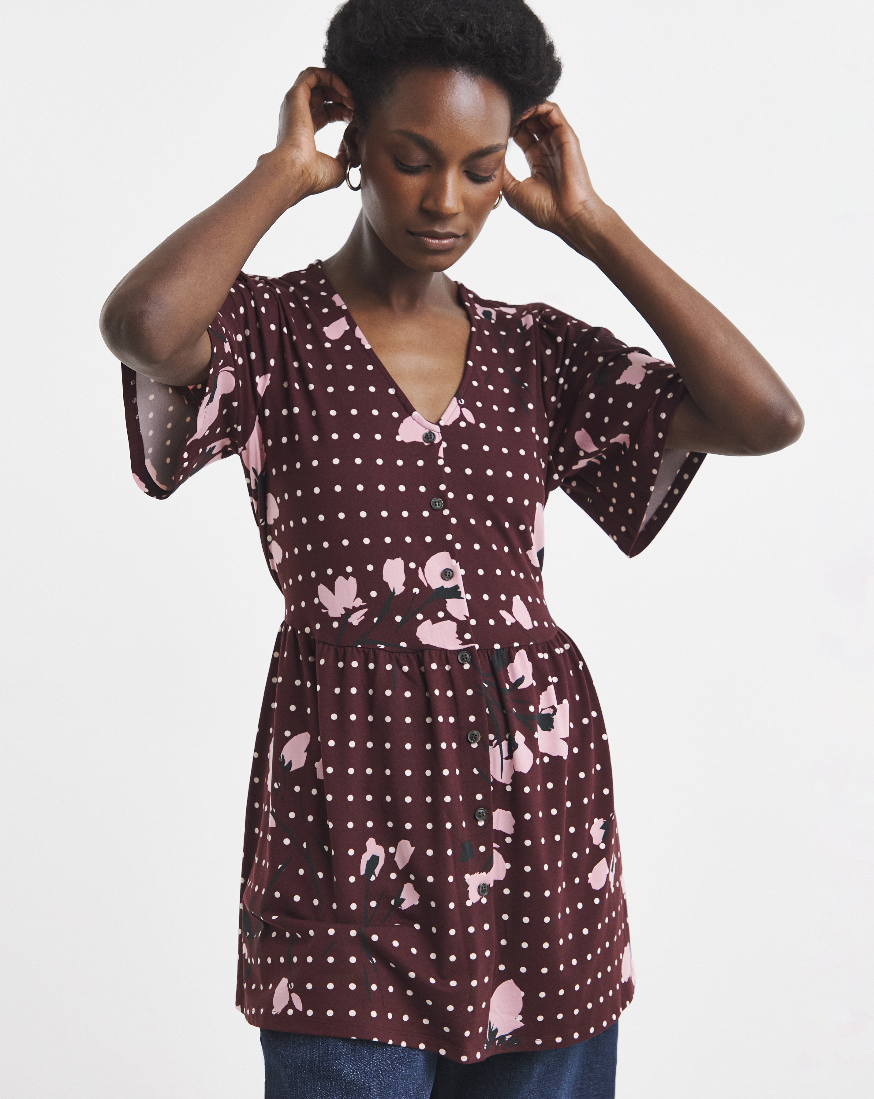 New In - Angel Sleeve V Neck Button Through