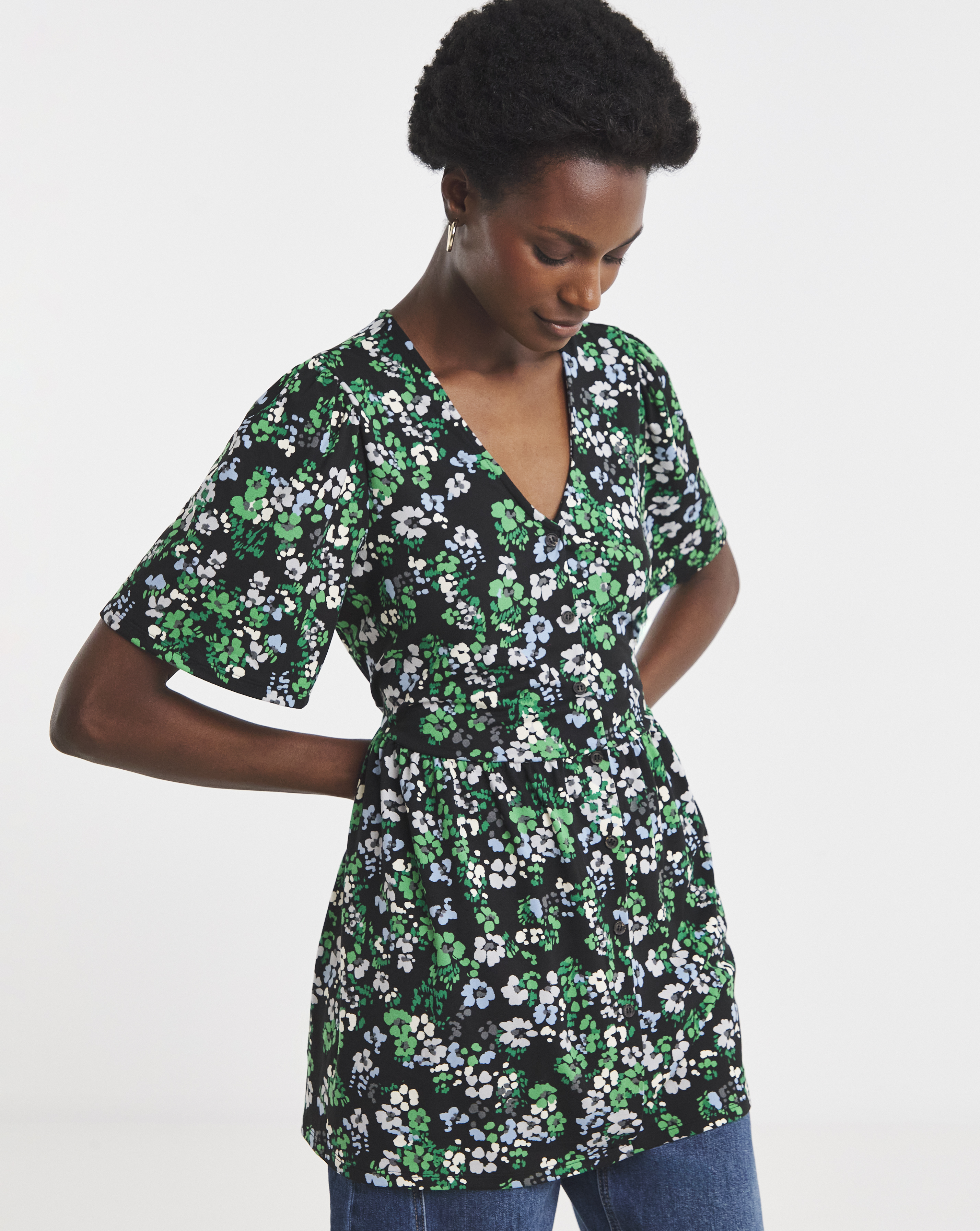 New In - Angel Sleeve V Neck Button Through