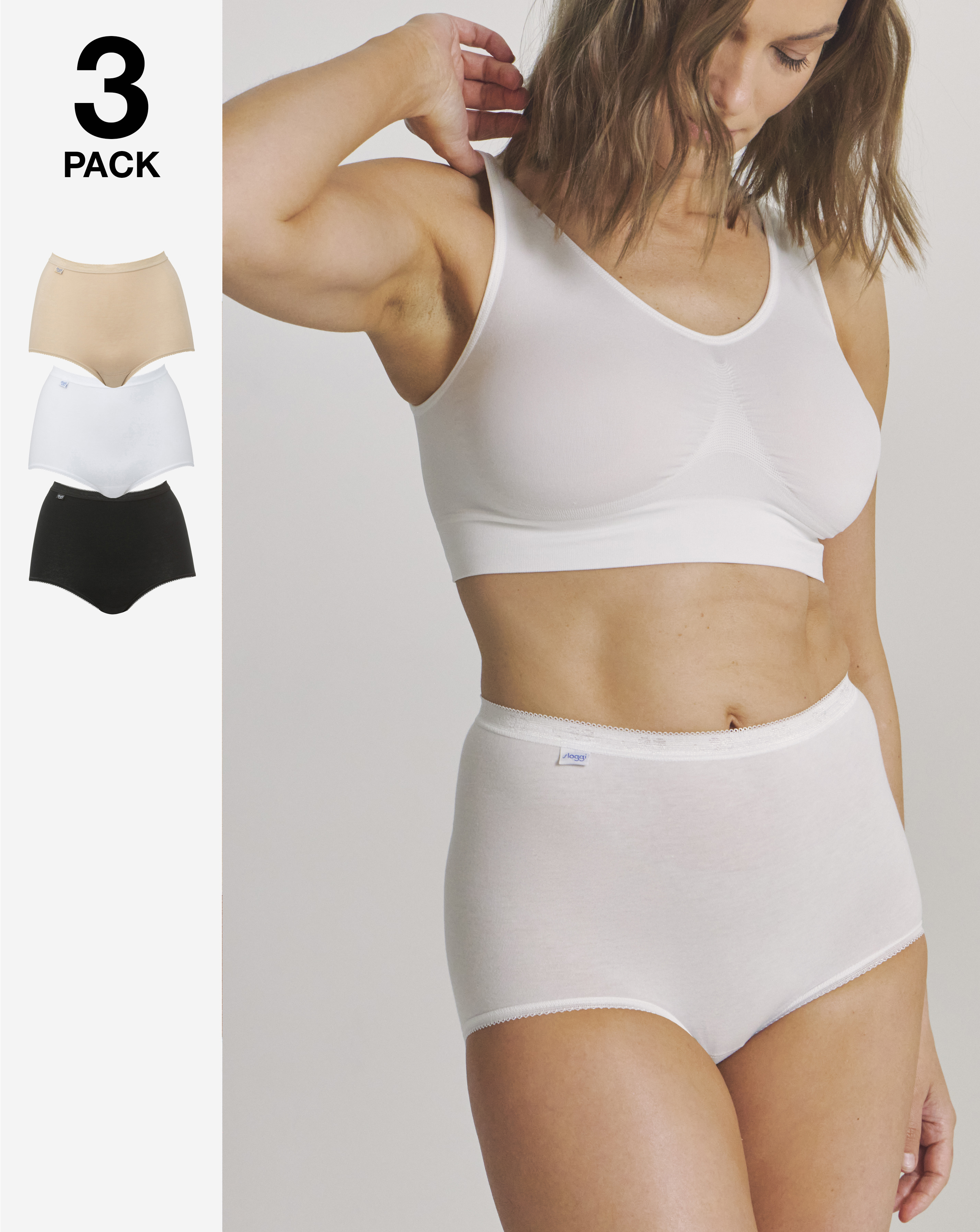 Sloggi 3Pk Basic Maxi Knicker Wht/Blk/Sk