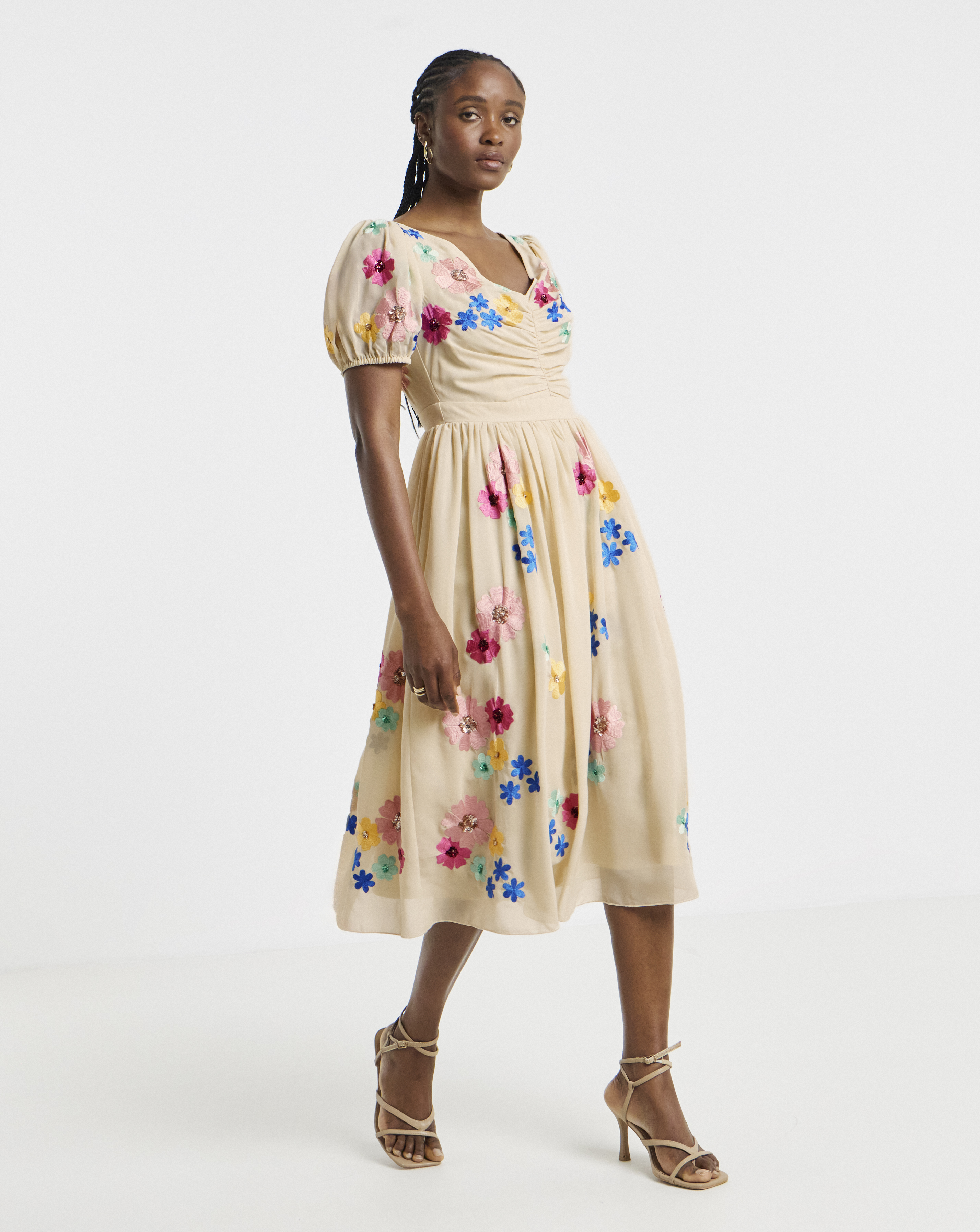 Maya Curve V Neck Floral Dress