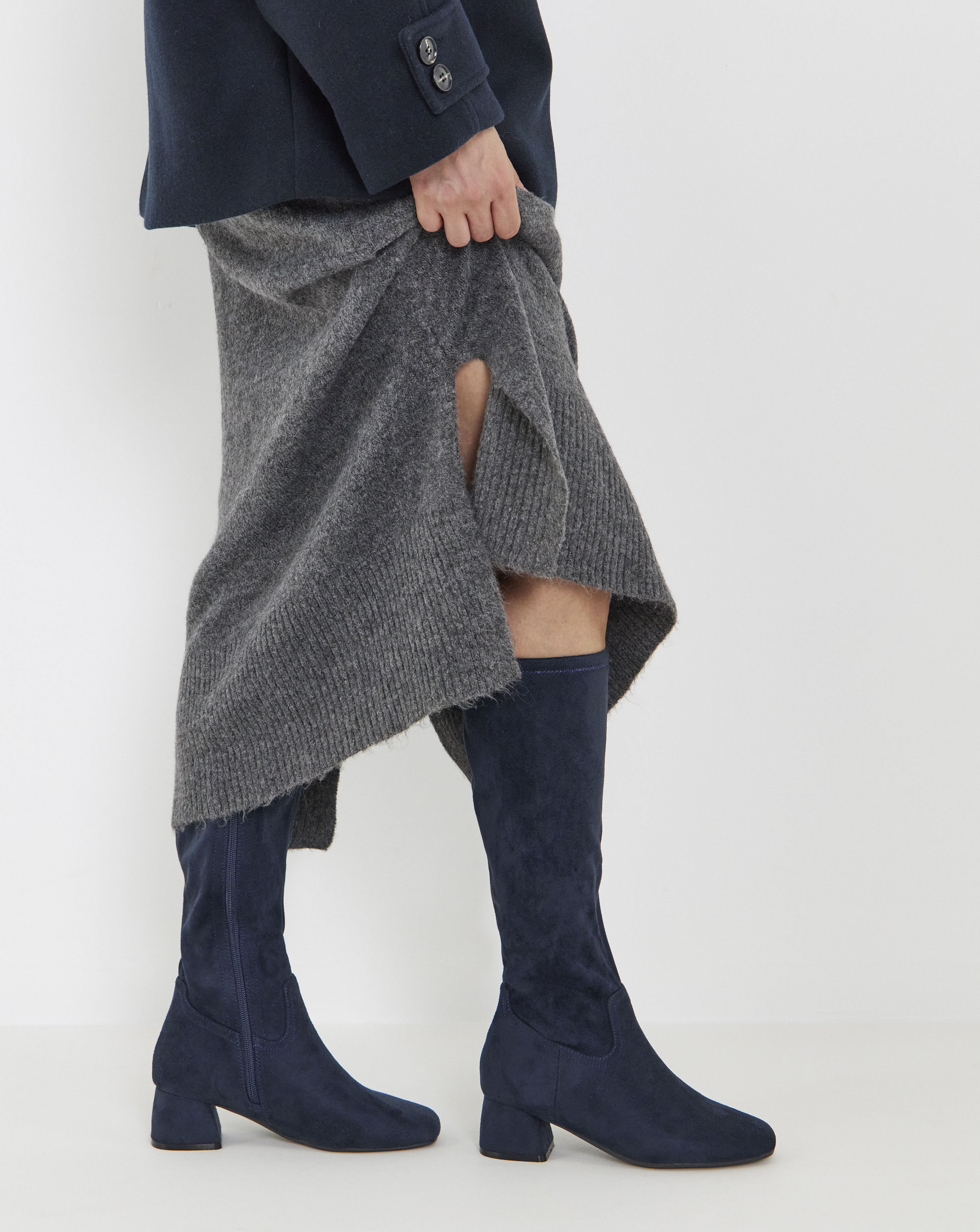 Natalya Block Heel Stretch Knee High Boots - Wide Fit (E) & Standard Calf