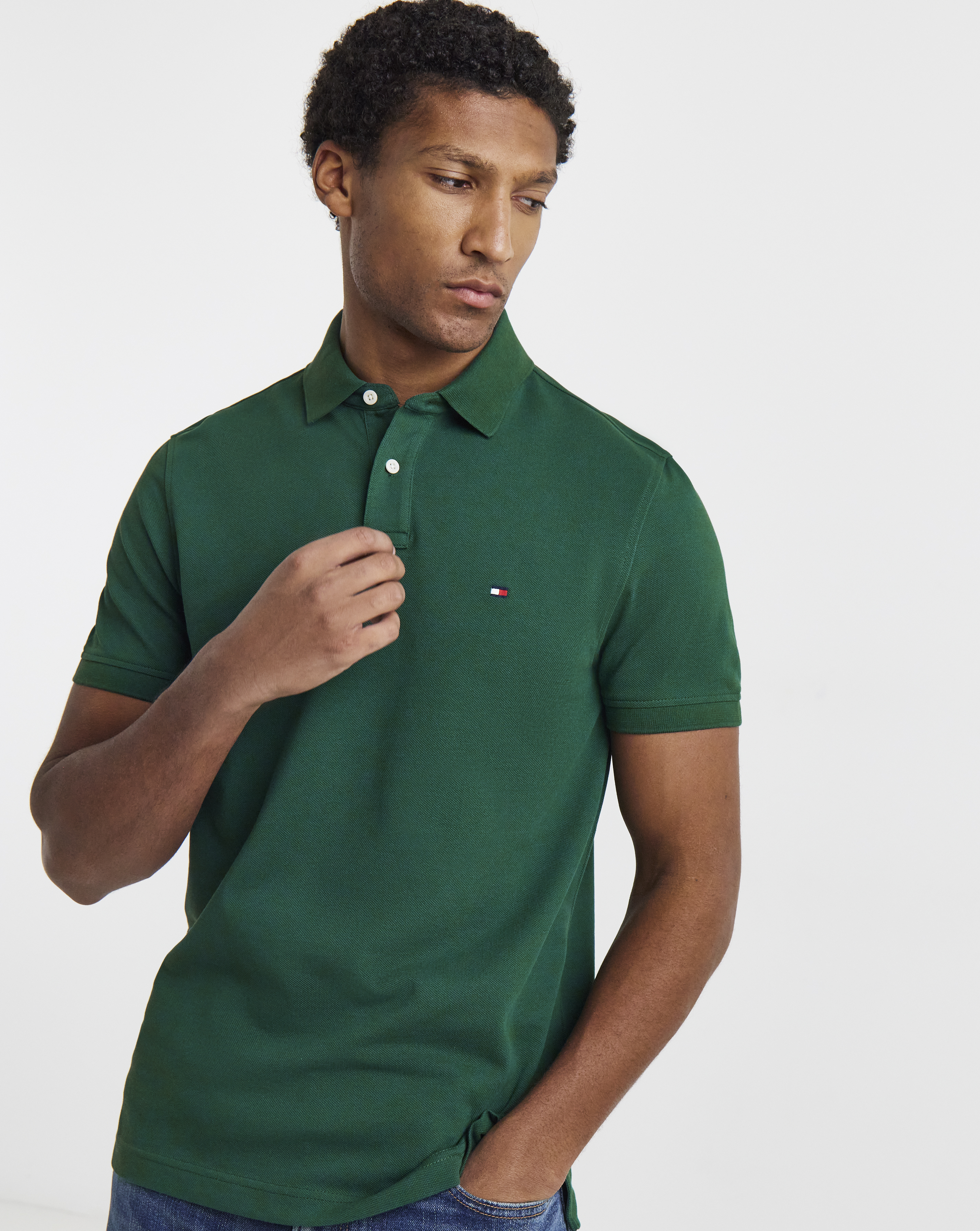 Tommy Hilfiger Mens Big & Tall Cotton-Stretch Regular Fit Polo Shirt - Green - Image 2