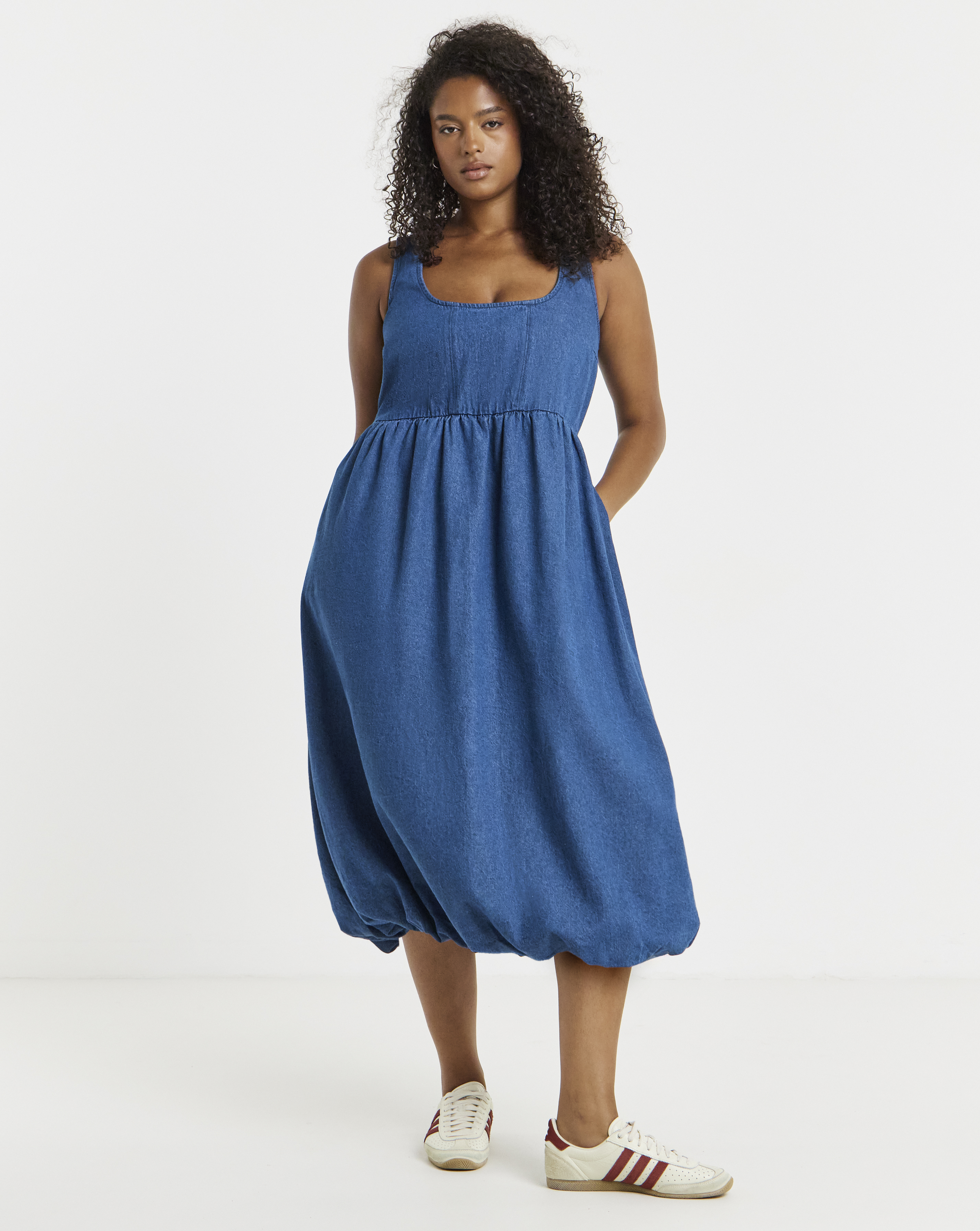 Simply Be - Women's Mid Blue Bubble Hem Midaxi Dress - Size 16 - Mid blue - 100% Cotton