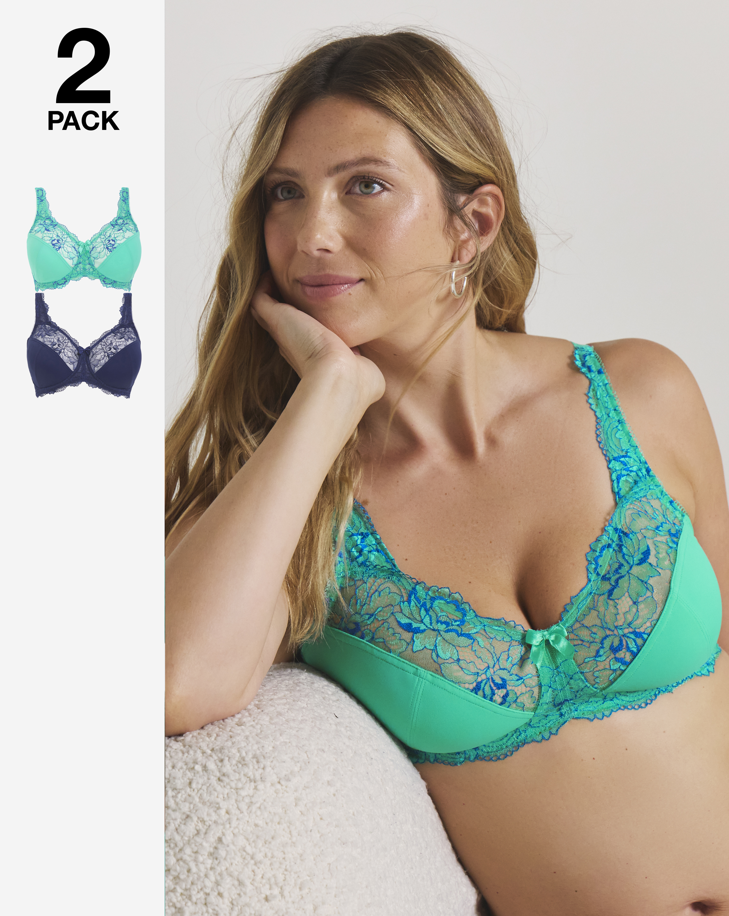 2 Pack Ella Lace Non Wired Full Cup Bras