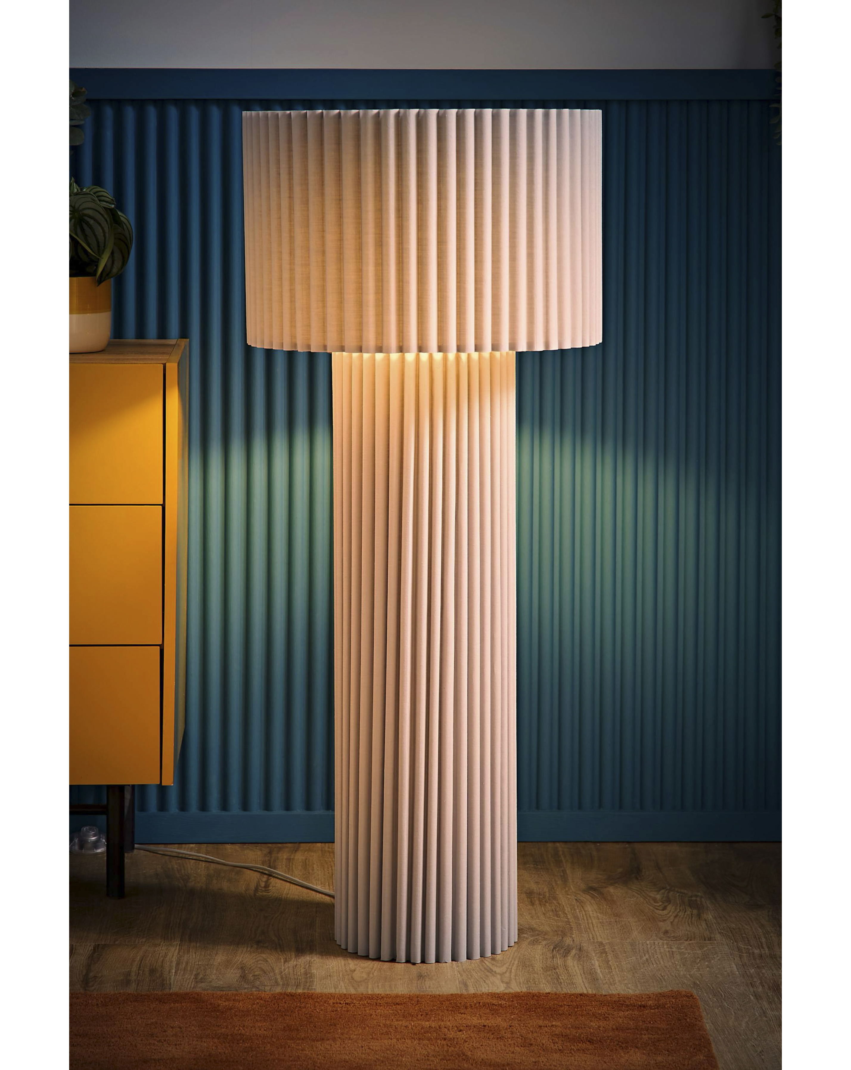 ValueLights Lenny Grey Ribbed Fabric Midi Floor Lamp